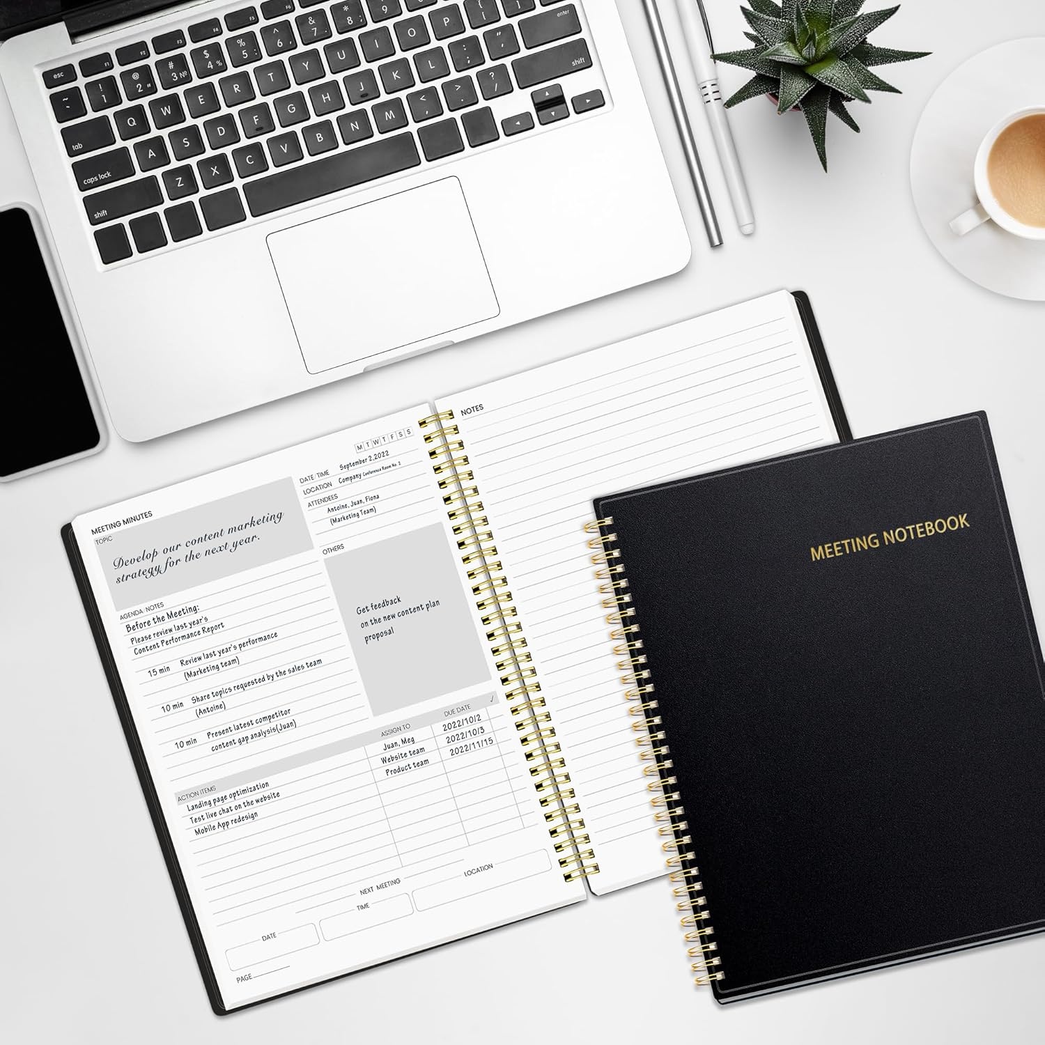 image:imageSUNEE Half Meeting Half Note 85x11 Professional Notebooks for Work 160 Pages A4 Size Project Planner Spiral Meeting AgendaMinutes Organizer for Women Men Note Taking Office amp BusinessBlack