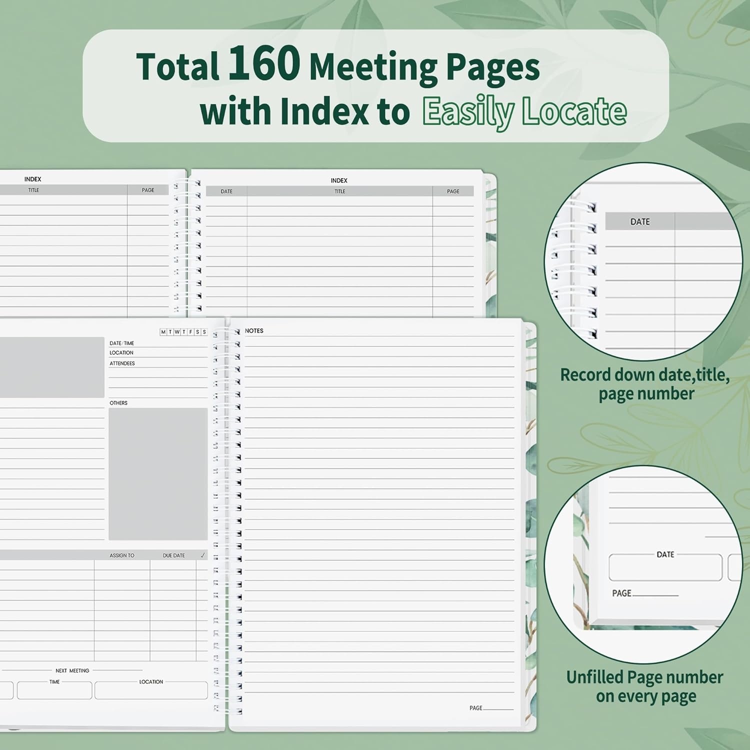 image:imageSUNEE Half Meeting Half Note 85x11 Professional Notebooks for Work 160 Pages A4 Size Project Planner Spiral Meeting AgendaMinutes Organizer for Women Men Note Taking Office amp BusinessLeaf