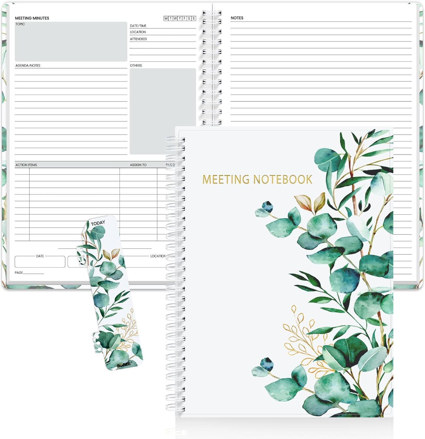 image:imageSUNEE Half Meeting Half Note 85x11 Professional Notebooks for Work 160 Pages A4 Size Project Planner Spiral Meeting AgendaMinutes Organizer for Women Men Note Taking Office amp BusinessLeaf