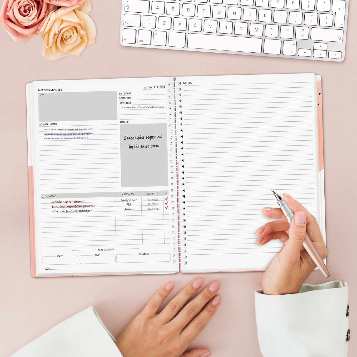 image:imageSUNEE Half Meeting Half Note 85x11 Professional Notebooks for Work 160 Pages A4 Size Project Planner Spiral Meeting AgendaMinutes Organizer for Women Men Note Taking Office amp BusinessPink Breeze