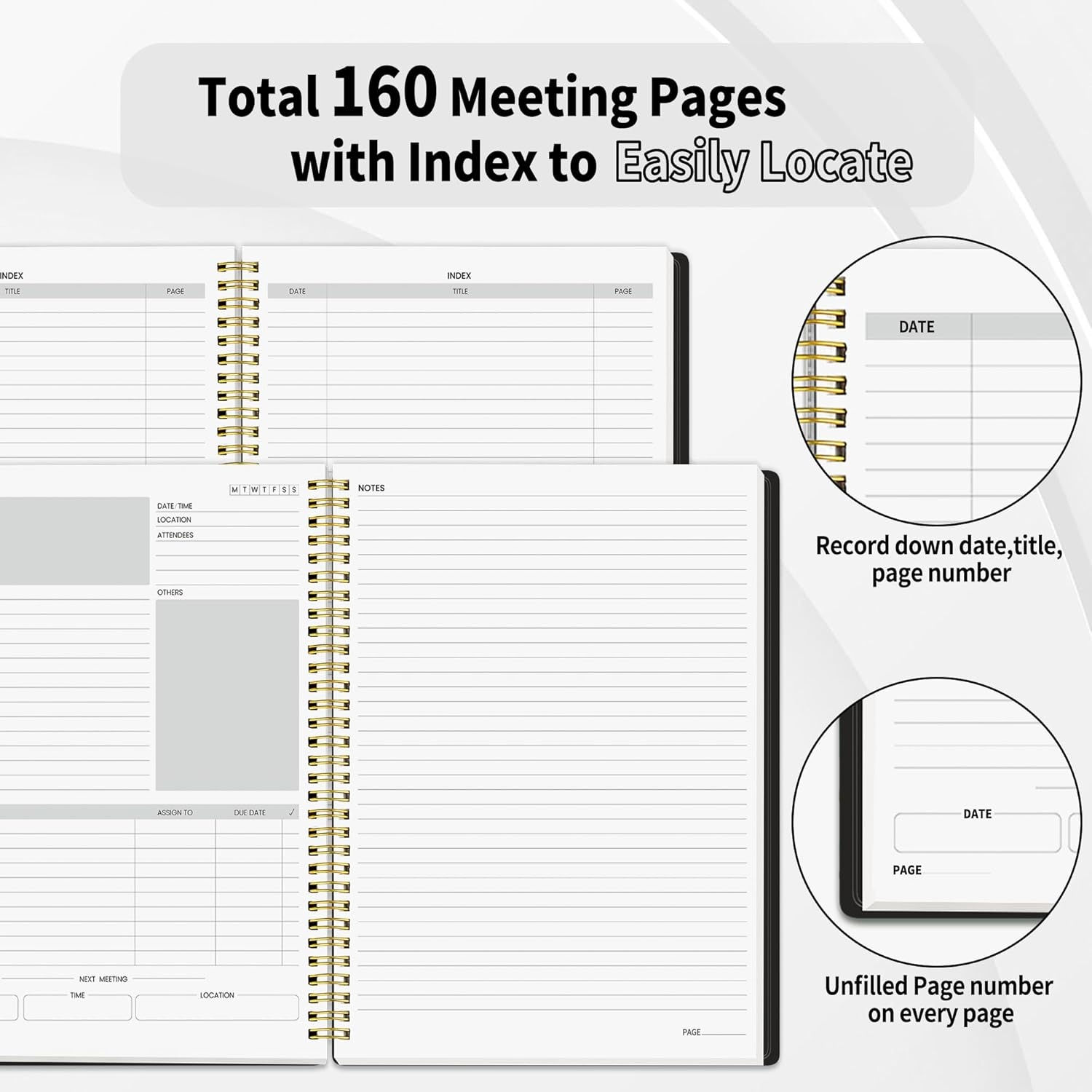 image:imageSUNEE Half Meeting Half Note 85x11 Professional Notebooks for Work 160 Pages A4 Size Project Planner Spiral Meeting AgendaMinutes Organizer for Women Men Note Taking Office amp BusinessBlack