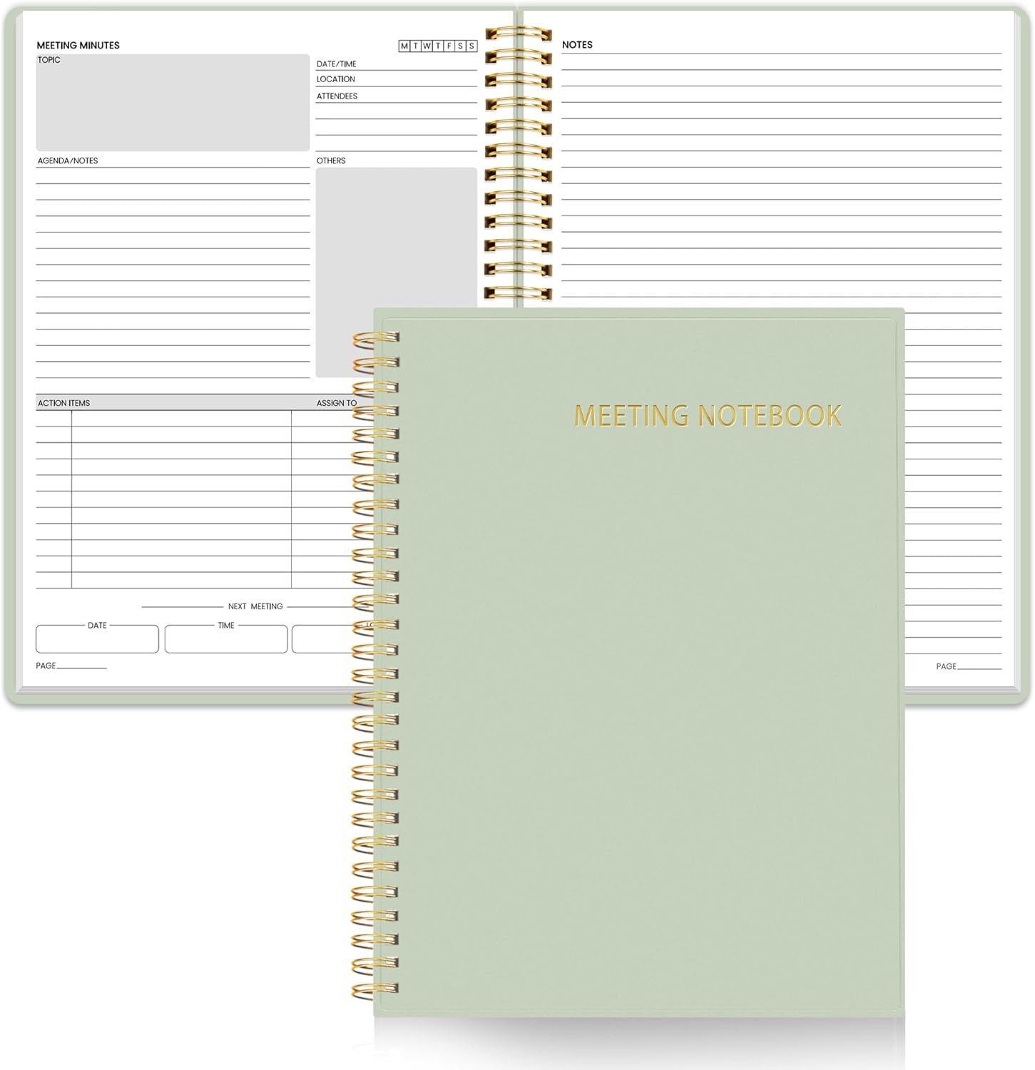 image:imageSUNEE Half Meeting Half Note 85x11 Professional Notebooks for Work 160 Pages A4 Size Project Planner Spiral Meeting AgendaMinutes Organizer for Women Men Note Taking Office amp BusinessMuted Green