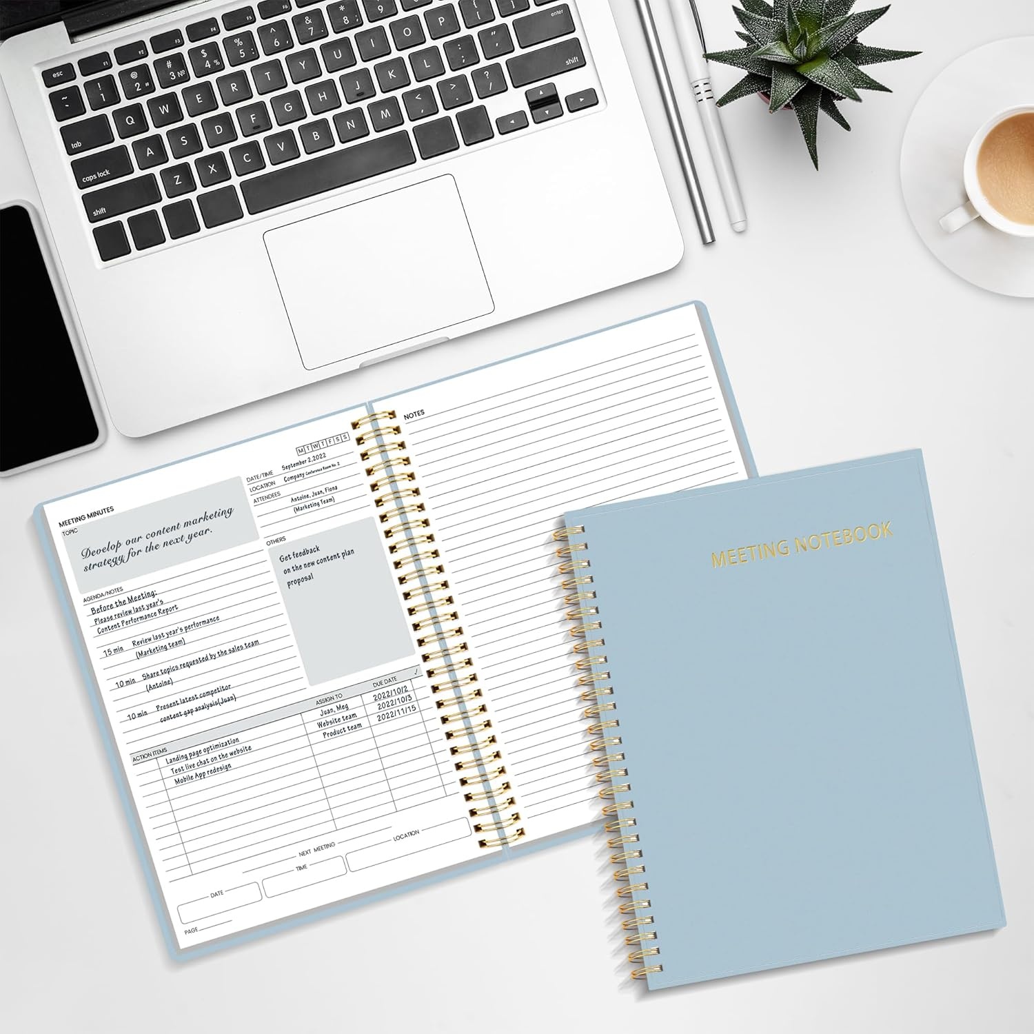 image:imageSUNEE Half Meeting Half Note 85x11 Professional Notebooks for Work 160 Pages A4 Size Project Planner Spiral Meeting AgendaMinutes Organizer for Women Men Note Taking Office amp BusinessGrey Blue