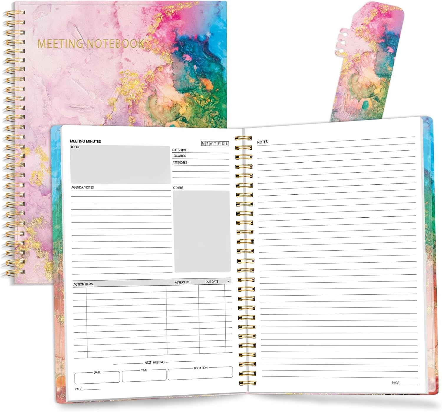 image:imageSUNEE Half Meeting Half Note 85x11 Professional Notebooks for Work 160 Pages A4 Size Project Planner Spiral Meeting AgendaMinutes Organizer for Women Men Note Taking Office amp BusinessPink Marble