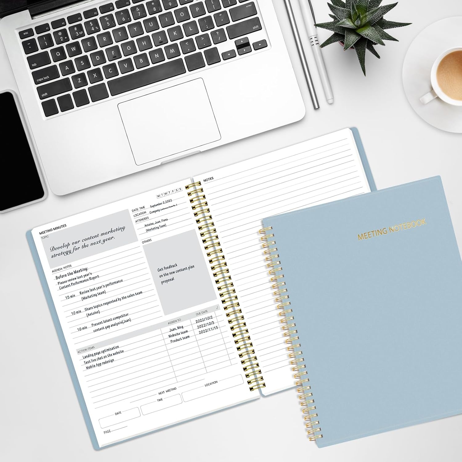image:imageSUNEE Half Meeting Half Note 85x11 Professional Notebooks for Work 160 Pages A4 Size Project Planner Spiral Meeting AgendaMinutes Organizer for Women Men Note Taking Office amp BusinessGrey Blue