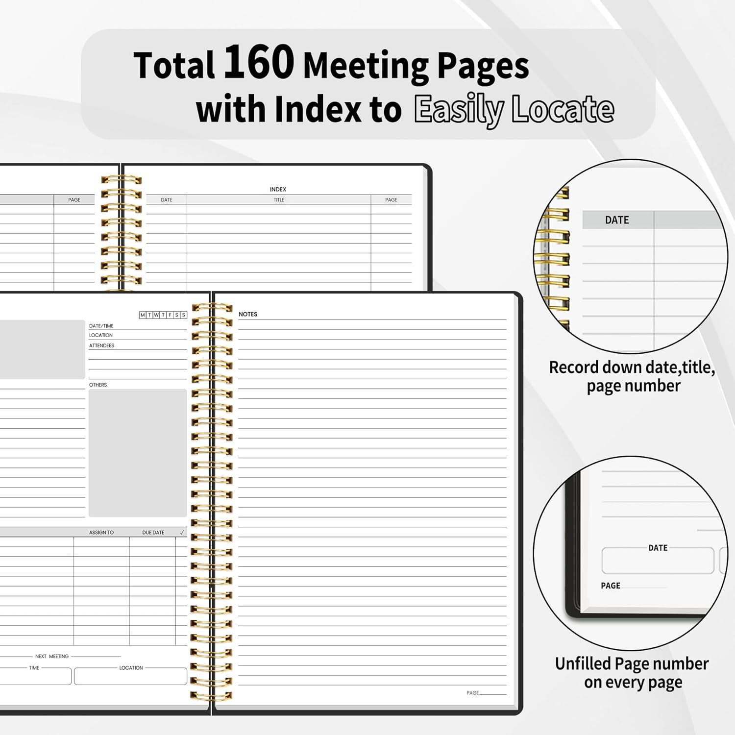 image:imageSUNEE Half Meeting Half Note 85x11 Professional Notebooks for Work 160 Pages A4 Size Project Planner Spiral Meeting AgendaMinutes Organizer for Women Men Note Taking Office amp BusinessBlack