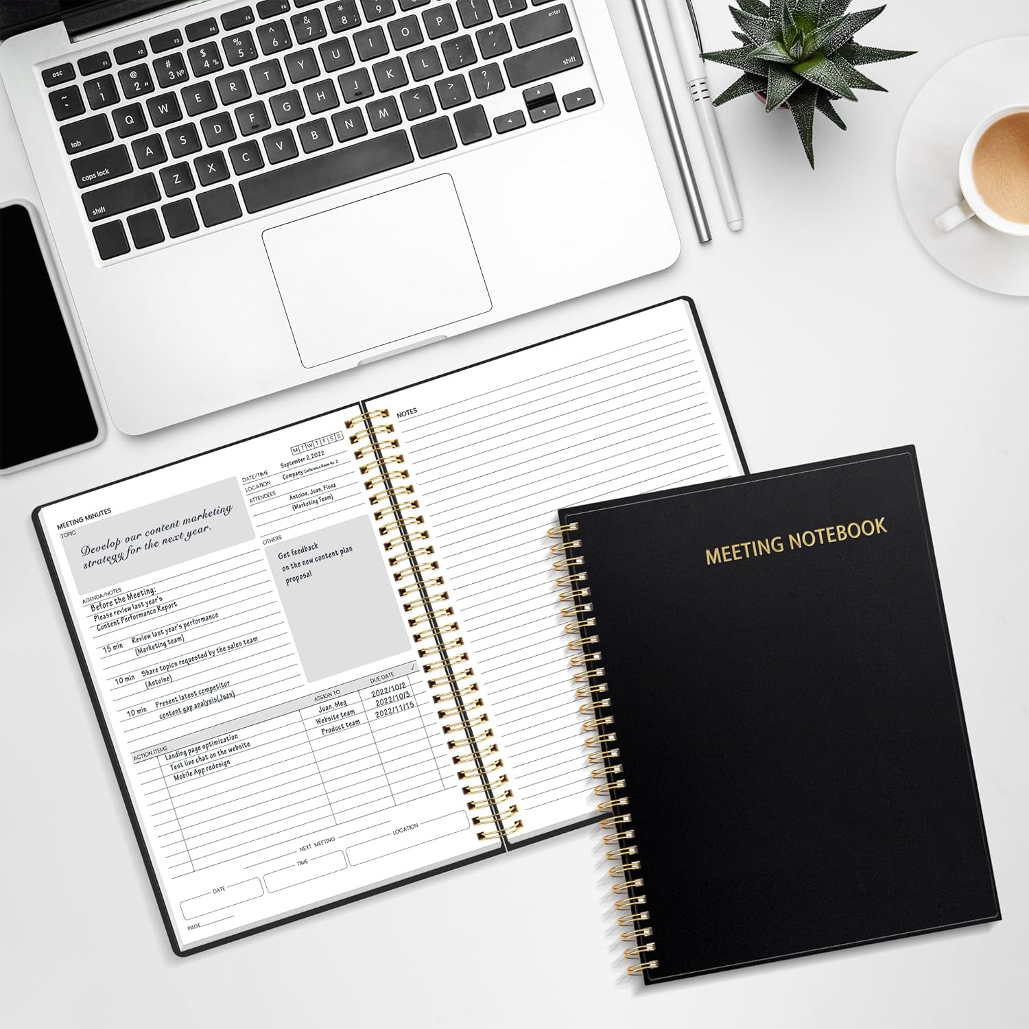 image:imageSUNEE Half Meeting Half Note 85x11 Professional Notebooks for Work 160 Pages A4 Size Project Planner Spiral Meeting AgendaMinutes Organizer for Women Men Note Taking Office amp BusinessBlack