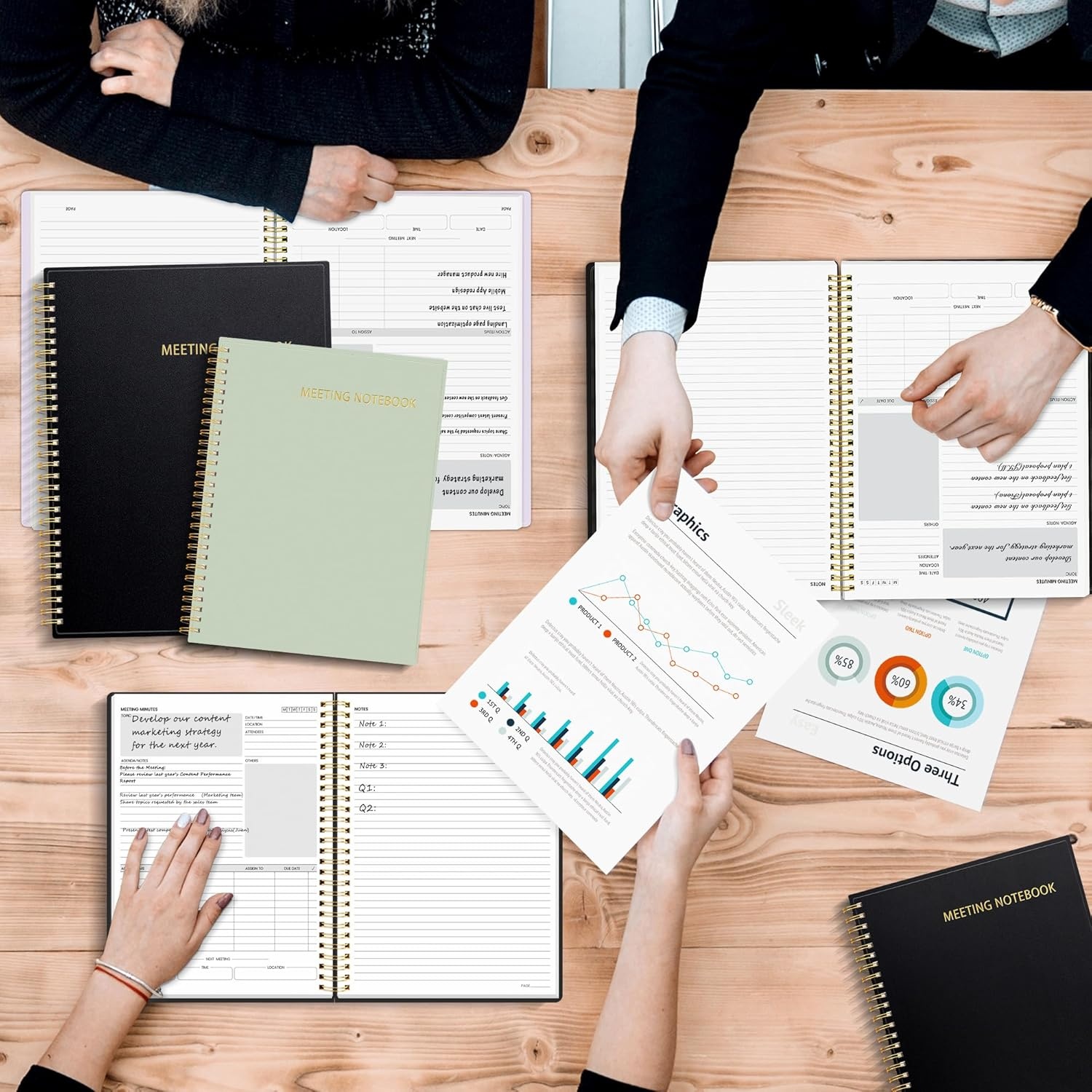 image:imageSUNEE Half Meeting Half Note 85x11 Professional Notebooks for Work 160 Pages A4 Size Project Planner Spiral Meeting AgendaMinutes Organizer for Women Men Note Taking Office amp BusinessBlack