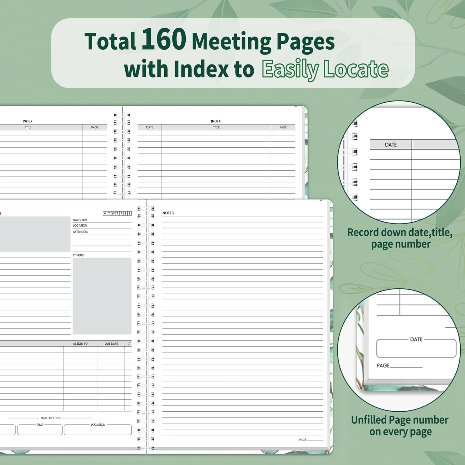 image:imageSUNEE Half Meeting Half Note 85x11 Professional Notebooks for Work 160 Pages A4 Size Project Planner Spiral Meeting AgendaMinutes Organizer for Women Men Note Taking Office amp BusinessLeaf