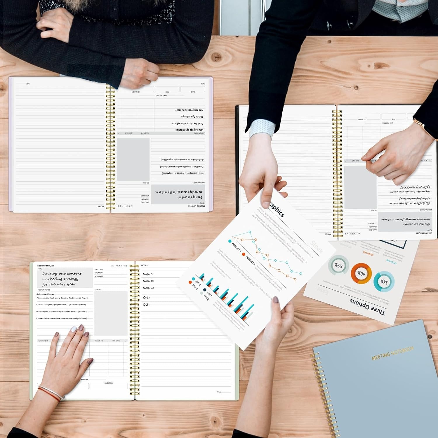 image:imageSUNEE Half Meeting Half Note 85x11 Professional Notebooks for Work 160 Pages A4 Size Project Planner Spiral Meeting AgendaMinutes Organizer for Women Men Note Taking Office amp BusinessGrey Blue