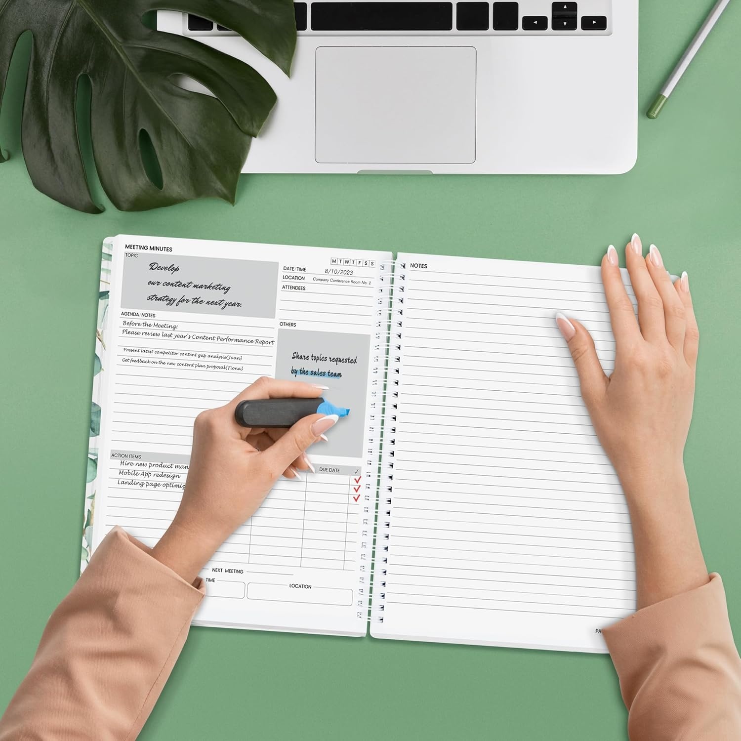 image:imageSUNEE Half Meeting Half Note 85x11 Professional Notebooks for Work 160 Pages A4 Size Project Planner Spiral Meeting AgendaMinutes Organizer for Women Men Note Taking Office amp BusinessLeaf