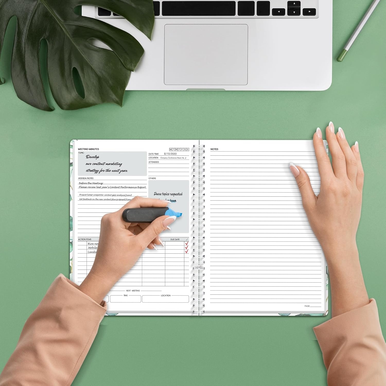 image:imageSUNEE Half Meeting Half Note 85x11 Professional Notebooks for Work 160 Pages A4 Size Project Planner Spiral Meeting AgendaMinutes Organizer for Women Men Note Taking Office amp BusinessLeaf