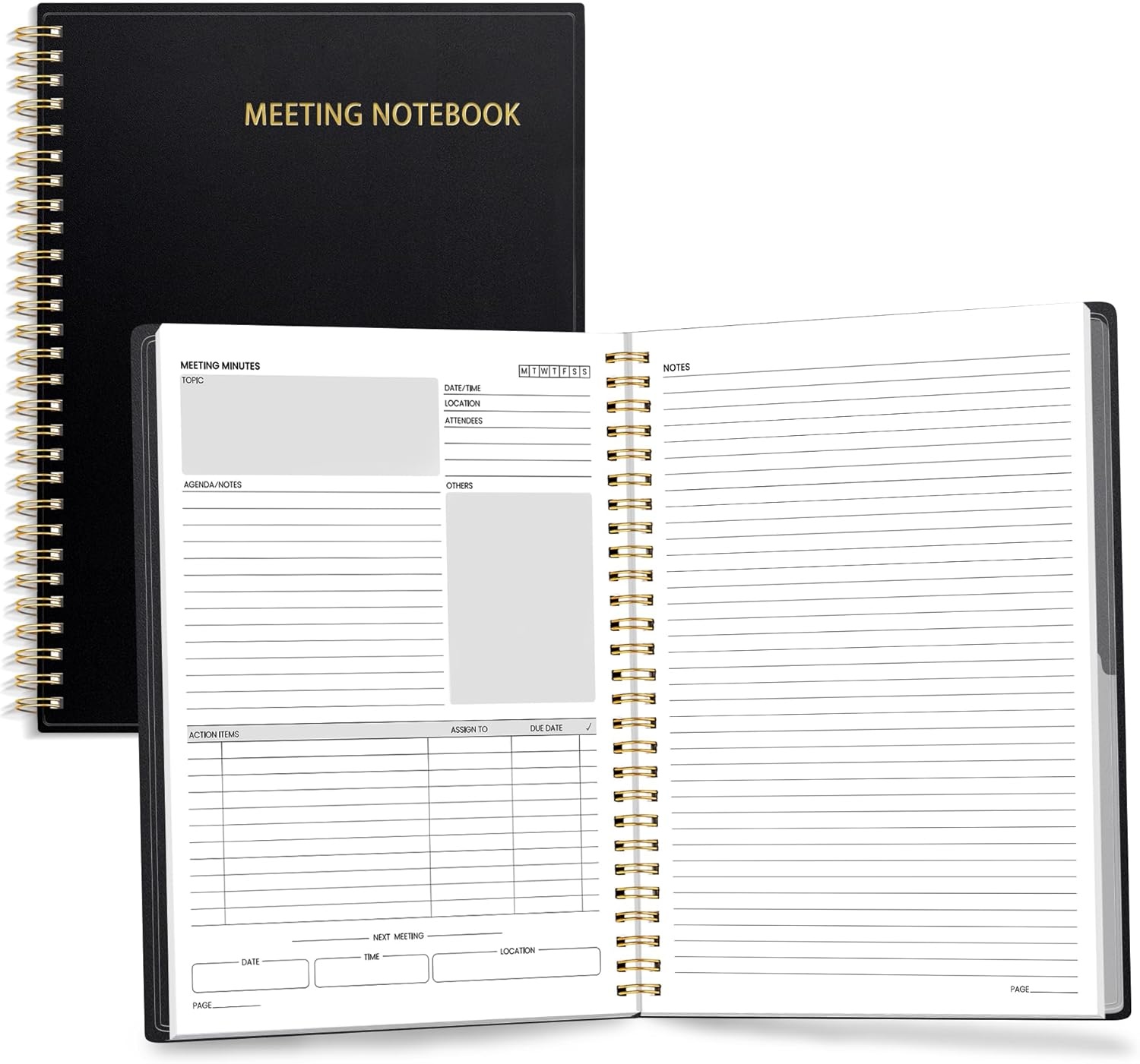 image:imageSUNEE Half Meeting Half Note 85x11 Professional Notebooks for Work 160 Pages A4 Size Project Planner Spiral Meeting AgendaMinutes Organizer for Women Men Note Taking Office amp BusinessBlack