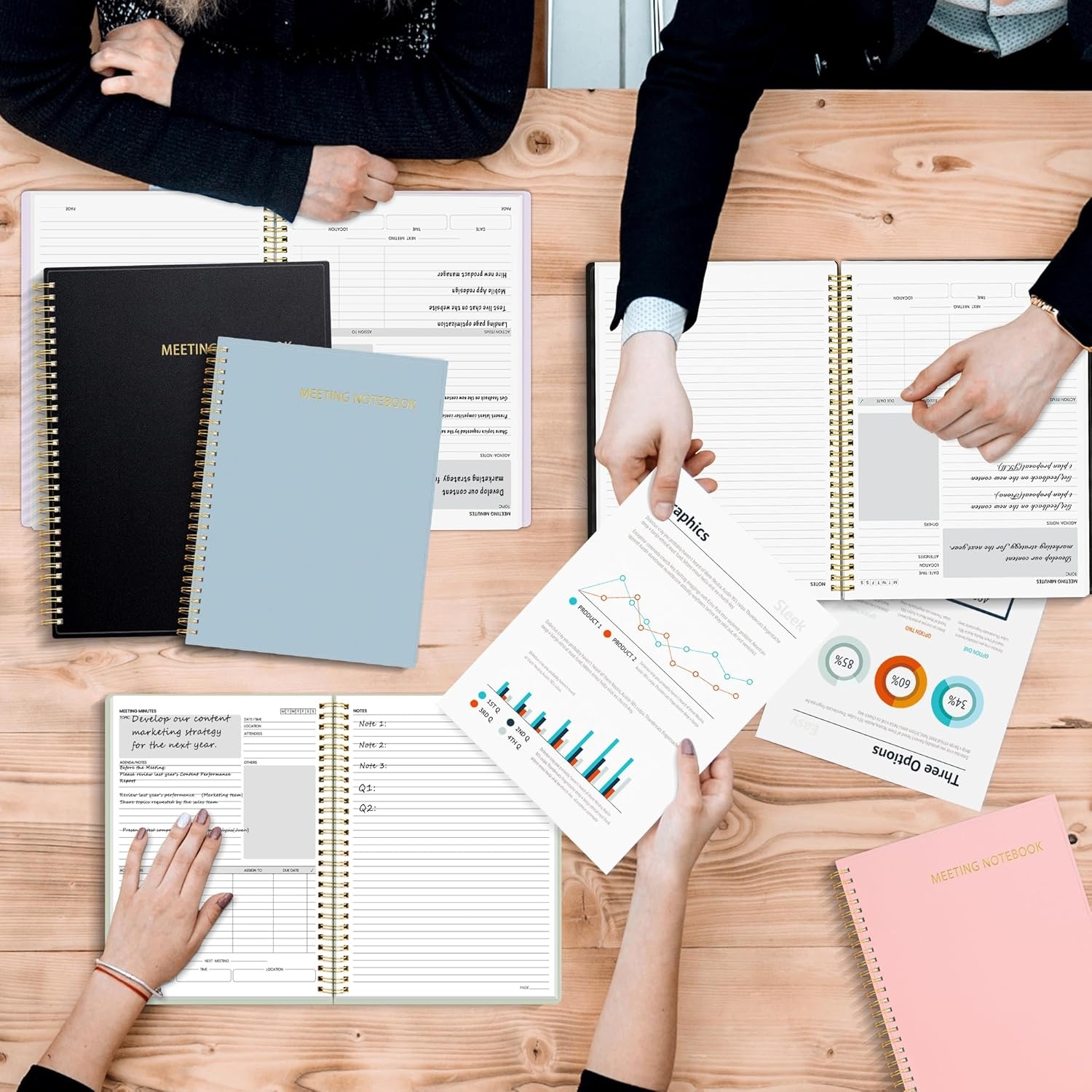 image:imageSUNEE Half Meeting Half Note 85x11 Professional Notebooks for Work 160 Pages A4 Size Project Planner Spiral Meeting AgendaMinutes Organizer for Women Men Note Taking Office amp BusinessGrey Blue