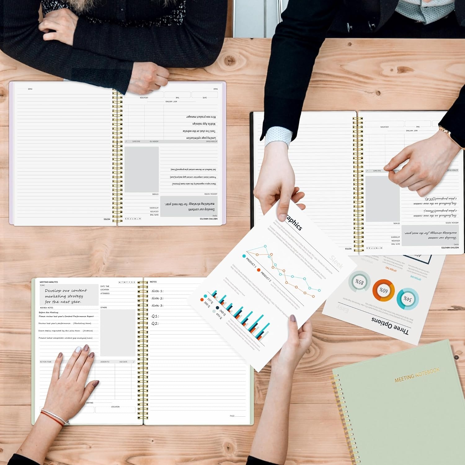 image:imageSUNEE Half Meeting Half Note 85x11 Professional Notebooks for Work 160 Pages A4 Size Project Planner Spiral Meeting AgendaMinutes Organizer for Women Men Note Taking Office amp BusinessMuted Green
