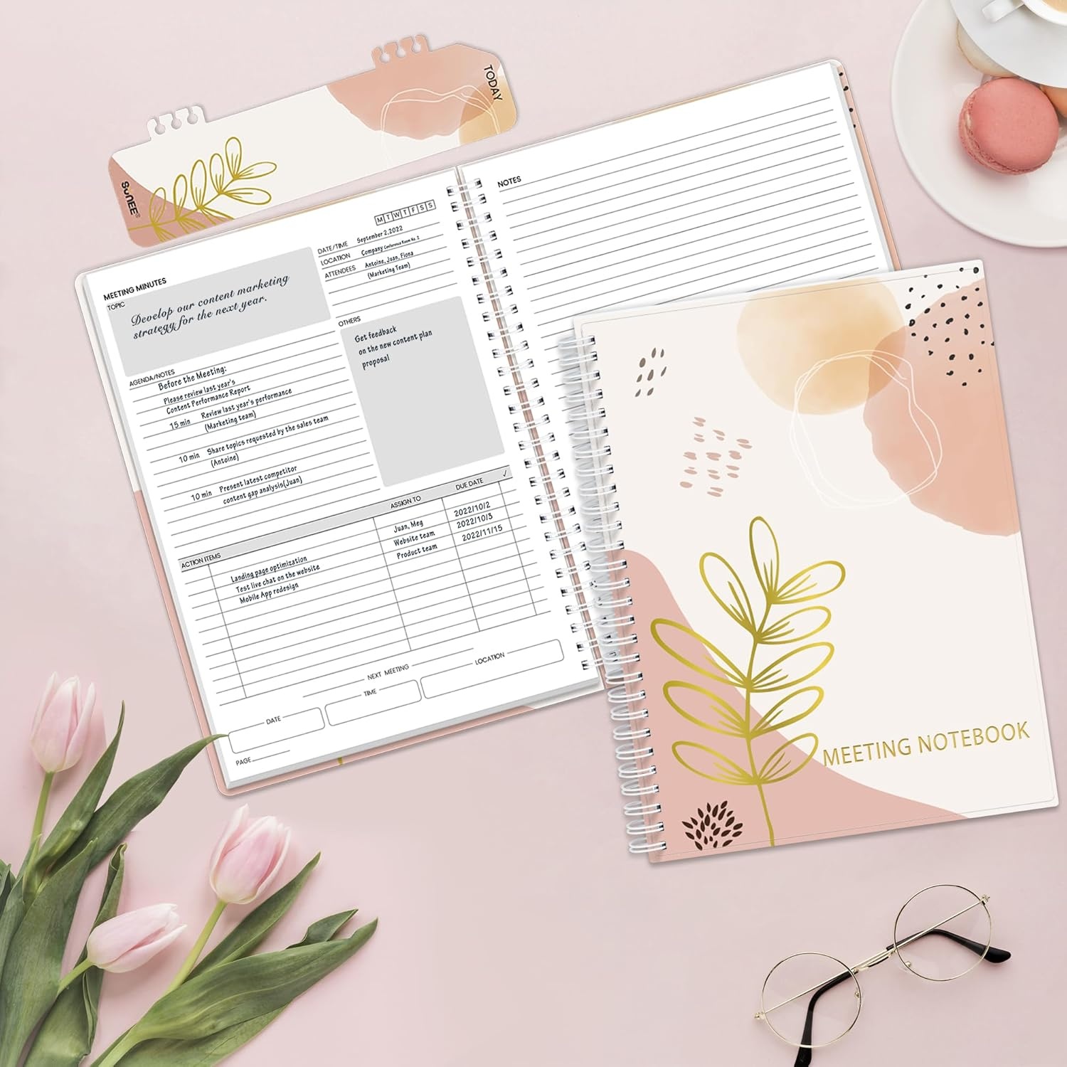 image:imageSUNEE Half Meeting Half Note 85x11 Professional Notebooks for Work 160 Pages A4 Size Project Planner Spiral Meeting AgendaMinutes Organizer for Women Men Note Taking Office amp BusinessPink Breeze
