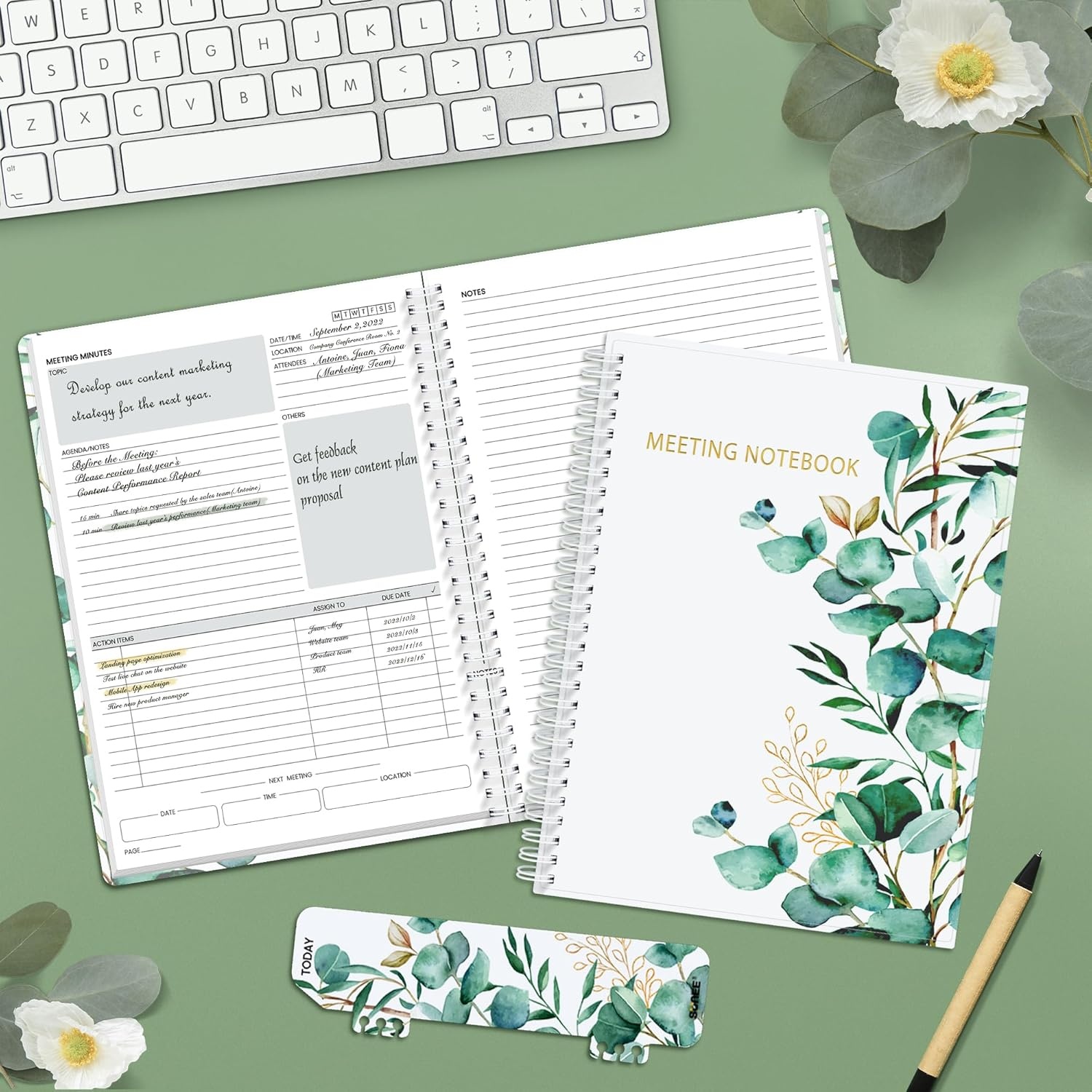 image:imageSUNEE Half Meeting Half Note 85x11 Professional Notebooks for Work 160 Pages A4 Size Project Planner Spiral Meeting AgendaMinutes Organizer for Women Men Note Taking Office amp BusinessLeaf