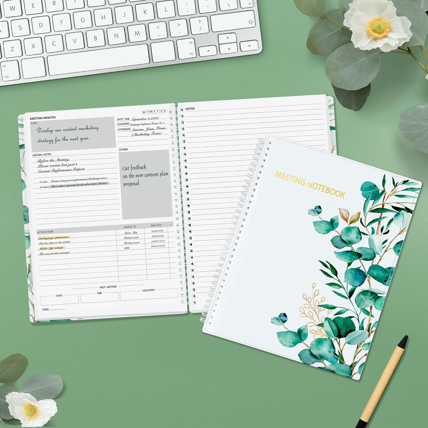 image:imageSUNEE Half Meeting Half Note 85x11 Professional Notebooks for Work 160 Pages A4 Size Project Planner Spiral Meeting AgendaMinutes Organizer for Women Men Note Taking Office amp BusinessLeaf