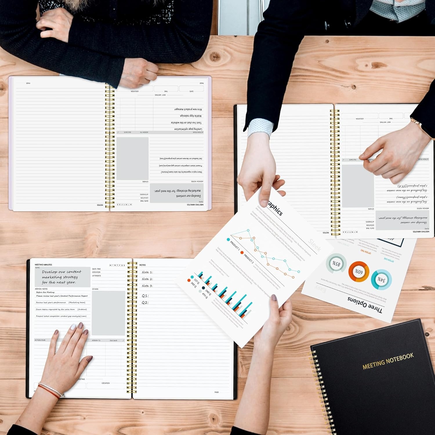 image:imageSUNEE Half Meeting Half Note 85x11 Professional Notebooks for Work 160 Pages A4 Size Project Planner Spiral Meeting AgendaMinutes Organizer for Women Men Note Taking Office amp BusinessBlack