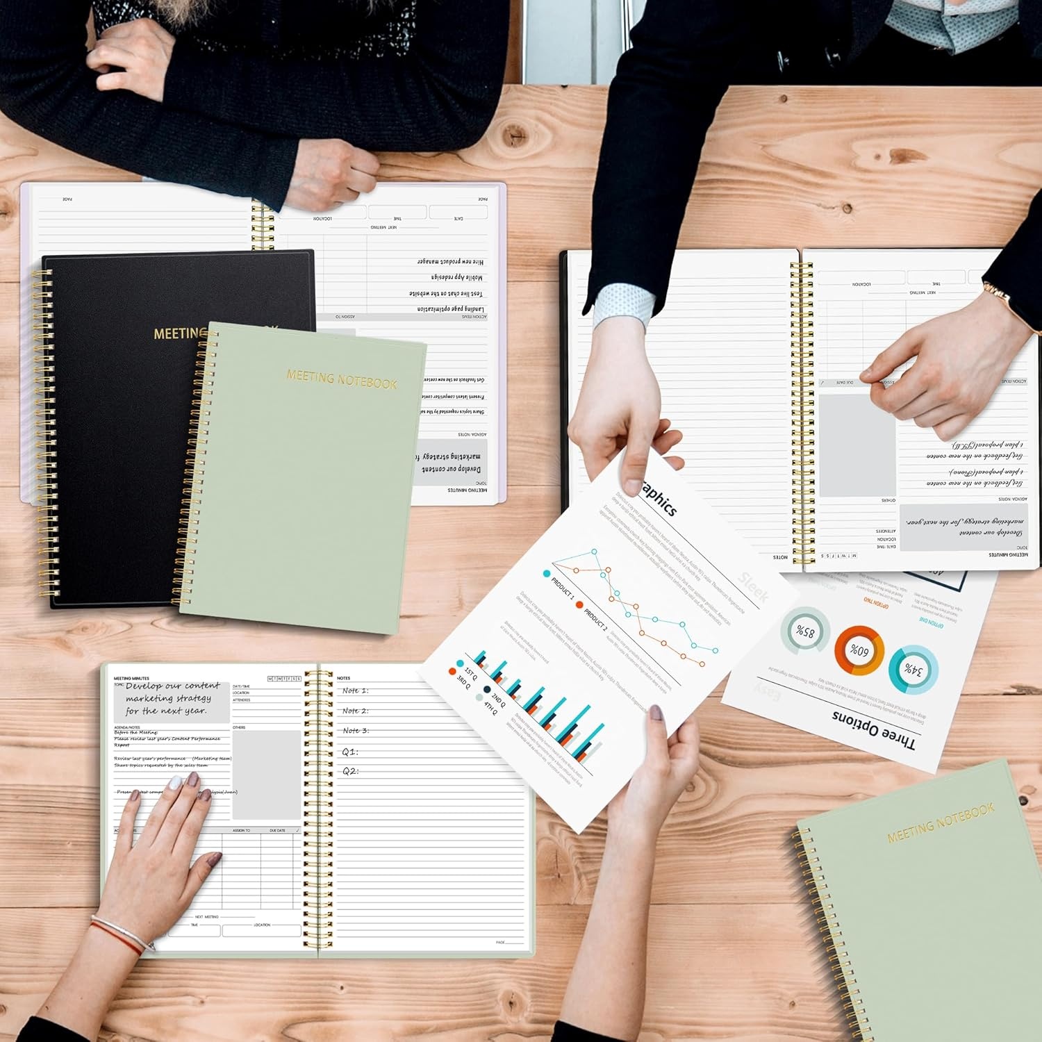 image:imageSUNEE Half Meeting Half Note 85x11 Professional Notebooks for Work 160 Pages A4 Size Project Planner Spiral Meeting AgendaMinutes Organizer for Women Men Note Taking Office amp BusinessMuted Green