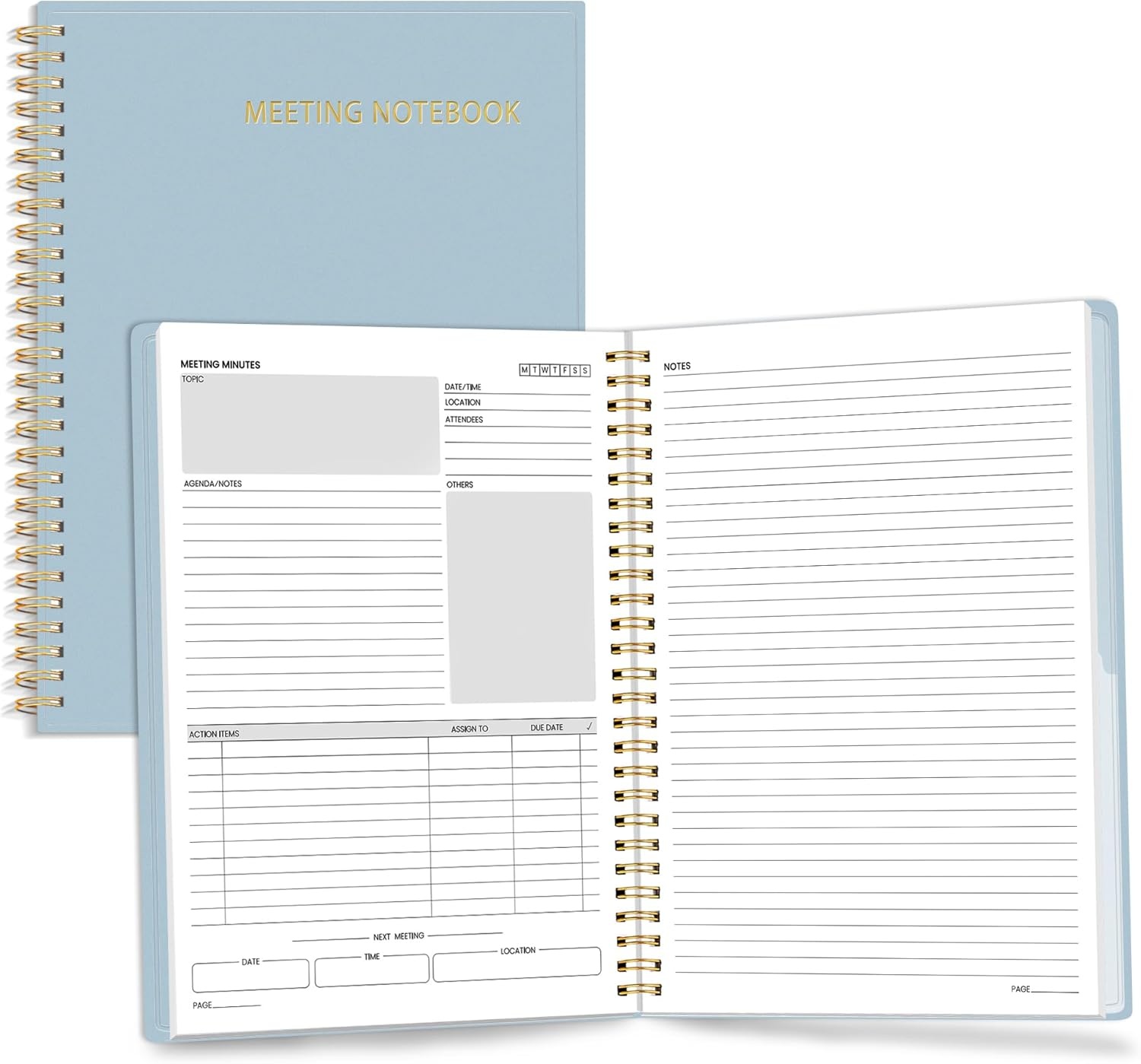 image:imageSUNEE Half Meeting Half Note 85x11 Professional Notebooks for Work 160 Pages A4 Size Project Planner Spiral Meeting AgendaMinutes Organizer for Women Men Note Taking Office amp BusinessGrey Blue