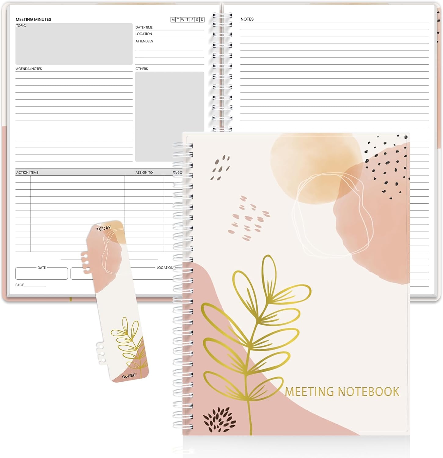 image:imageSUNEE Half Meeting Half Note 85x11 Professional Notebooks for Work 160 Pages A4 Size Project Planner Spiral Meeting AgendaMinutes Organizer for Women Men Note Taking Office amp BusinessPink Breeze