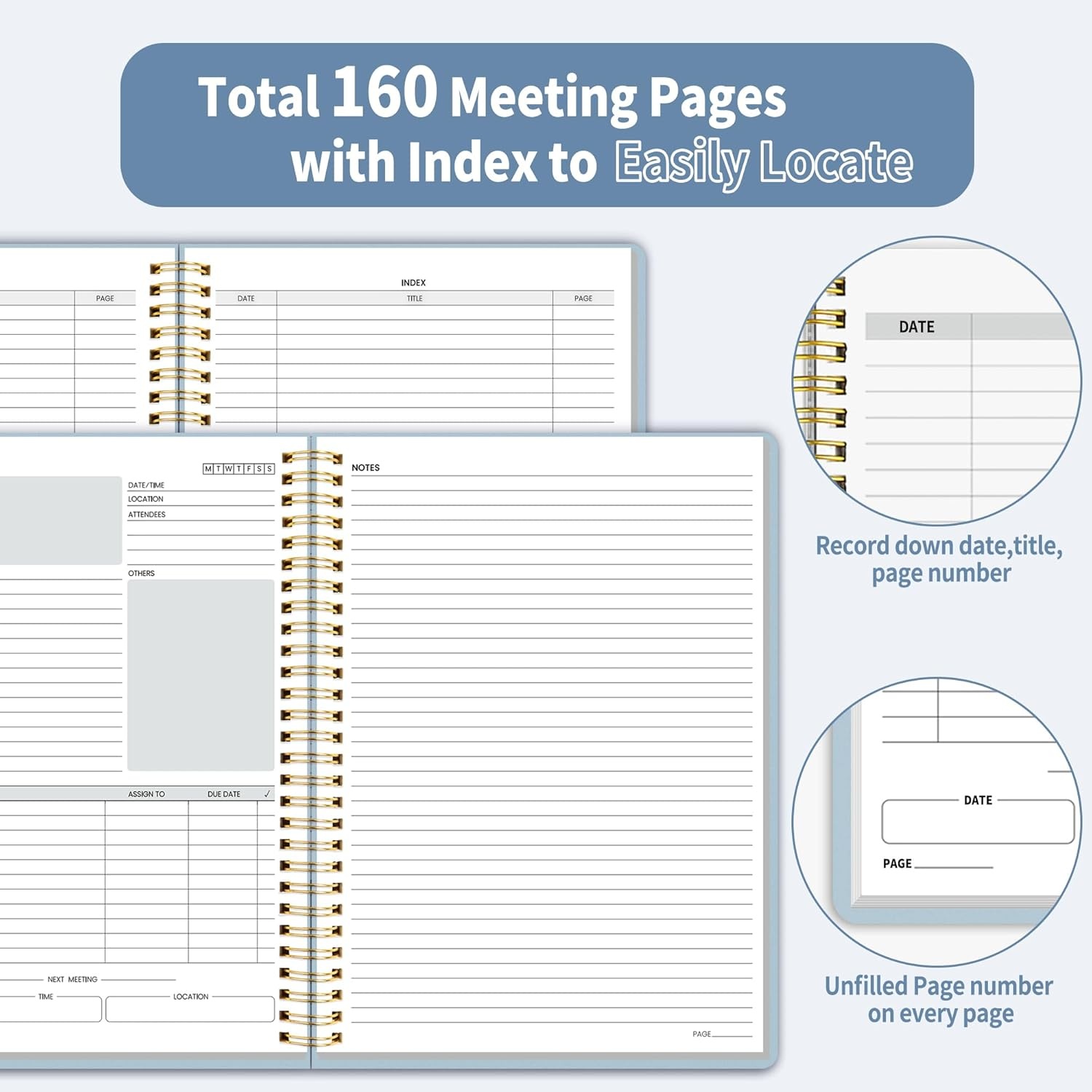 image:imageSUNEE Half Meeting Half Note 85x11 Professional Notebooks for Work 160 Pages A4 Size Project Planner Spiral Meeting AgendaMinutes Organizer for Women Men Note Taking Office amp BusinessGrey Blue