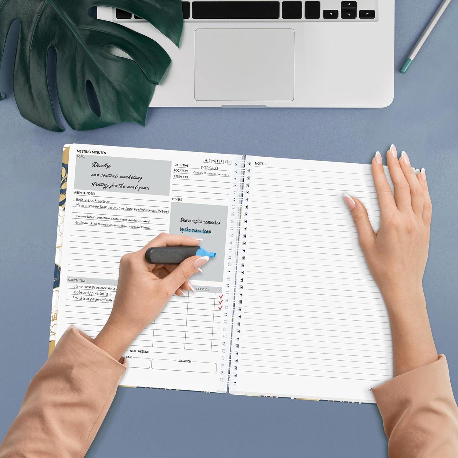 image:imageSUNEE Half Meeting Half Note 85x11 Professional Notebooks for Work 160 Pages A4 Size Project Planner Spiral Meeting AgendaMinutes Organizer for Women Men Note Taking Office amp BusinessVintage Floral