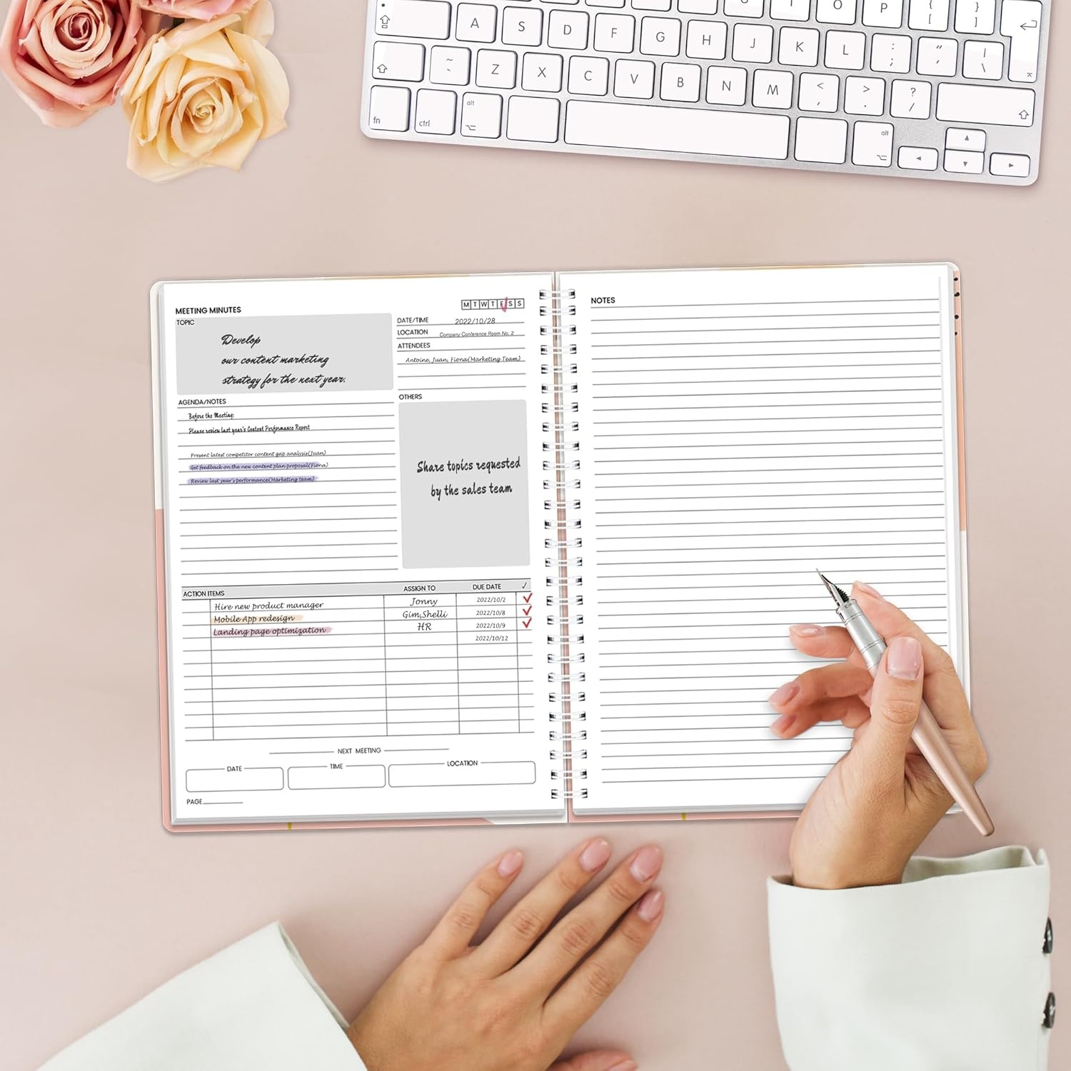 image:imageSUNEE Half Meeting Half Note 85x11 Professional Notebooks for Work 160 Pages A4 Size Project Planner Spiral Meeting AgendaMinutes Organizer for Women Men Note Taking Office amp BusinessPink Breeze