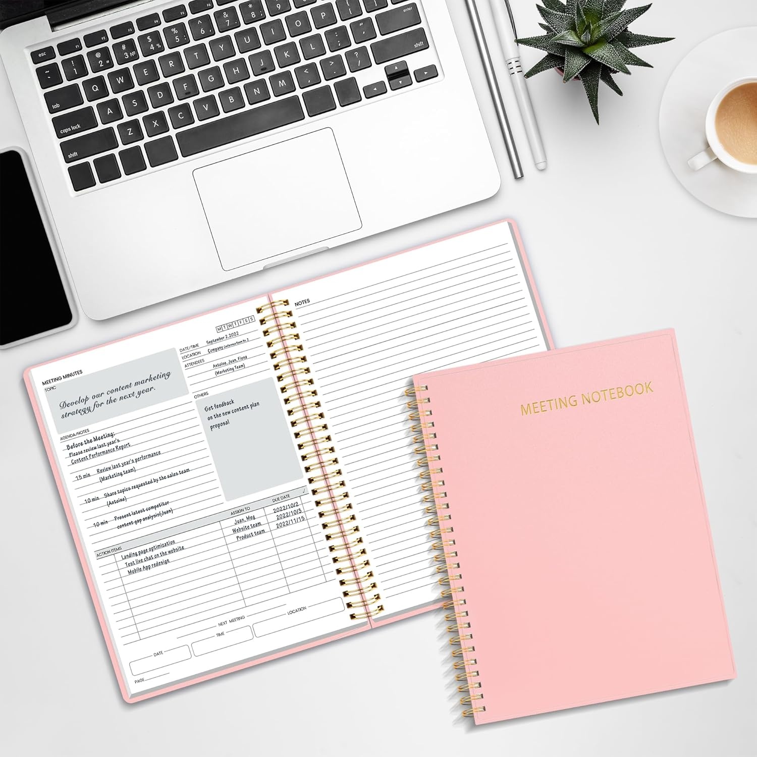 image:imageSUNEE Half Meeting Half Note 85x11 Professional Notebooks for Work 160 Pages A4 Size Project Planner Spiral Meeting AgendaMinutes Organizer for Women Men Note Taking Office amp BusinessPink