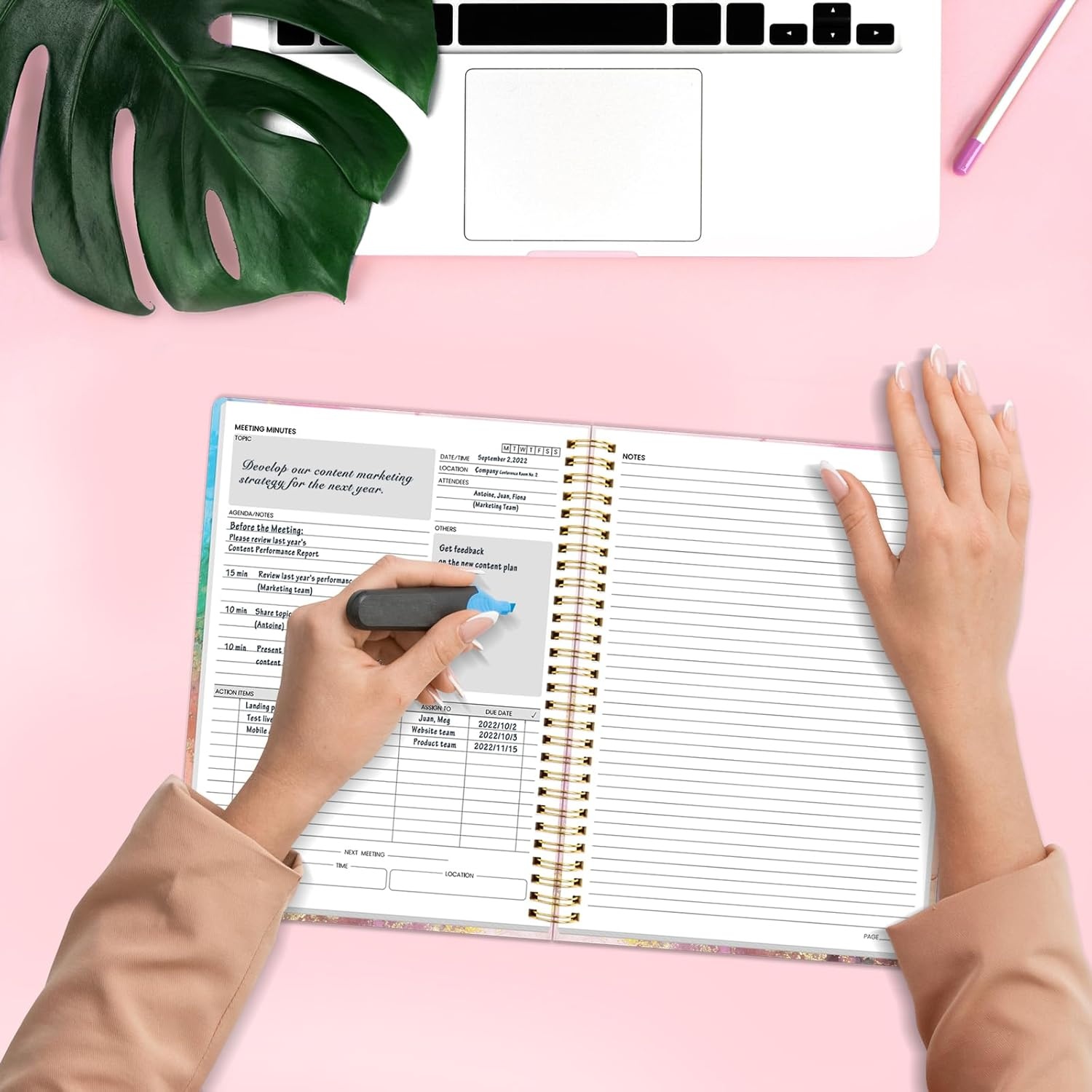 image:imageSUNEE Half Meeting Half Note 85x11 Professional Notebooks for Work 160 Pages A4 Size Project Planner Spiral Meeting AgendaMinutes Organizer for Women Men Note Taking Office amp BusinessPink Marble