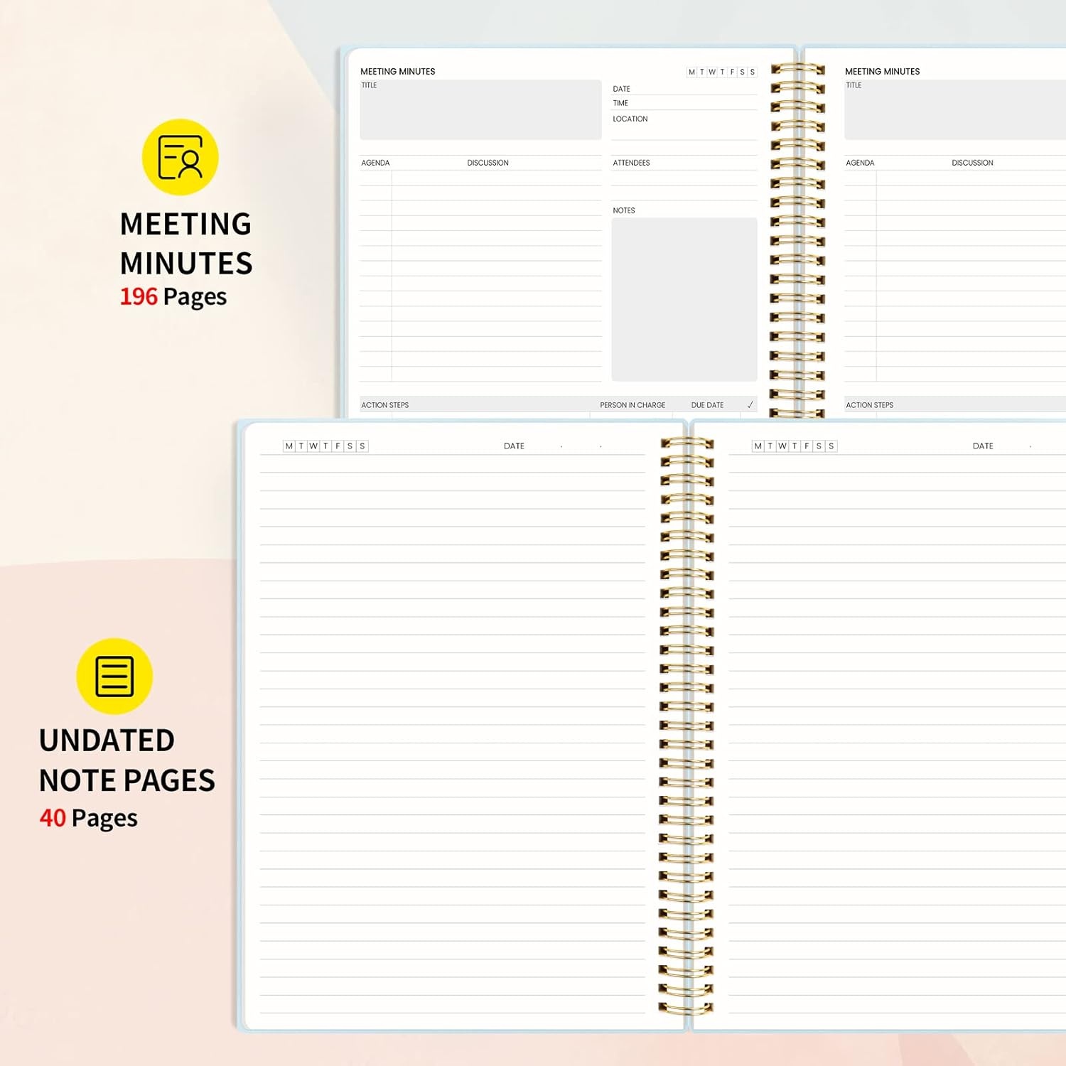 image:imageSUNEE Meeting Notebook for Work with Action Items 160 Pages A4 Size Project Planner Spiral Meeting AgendaMinutes Notebook Organizer for Women Men Note Taking Office amp Business 85x11 PurpleBlue