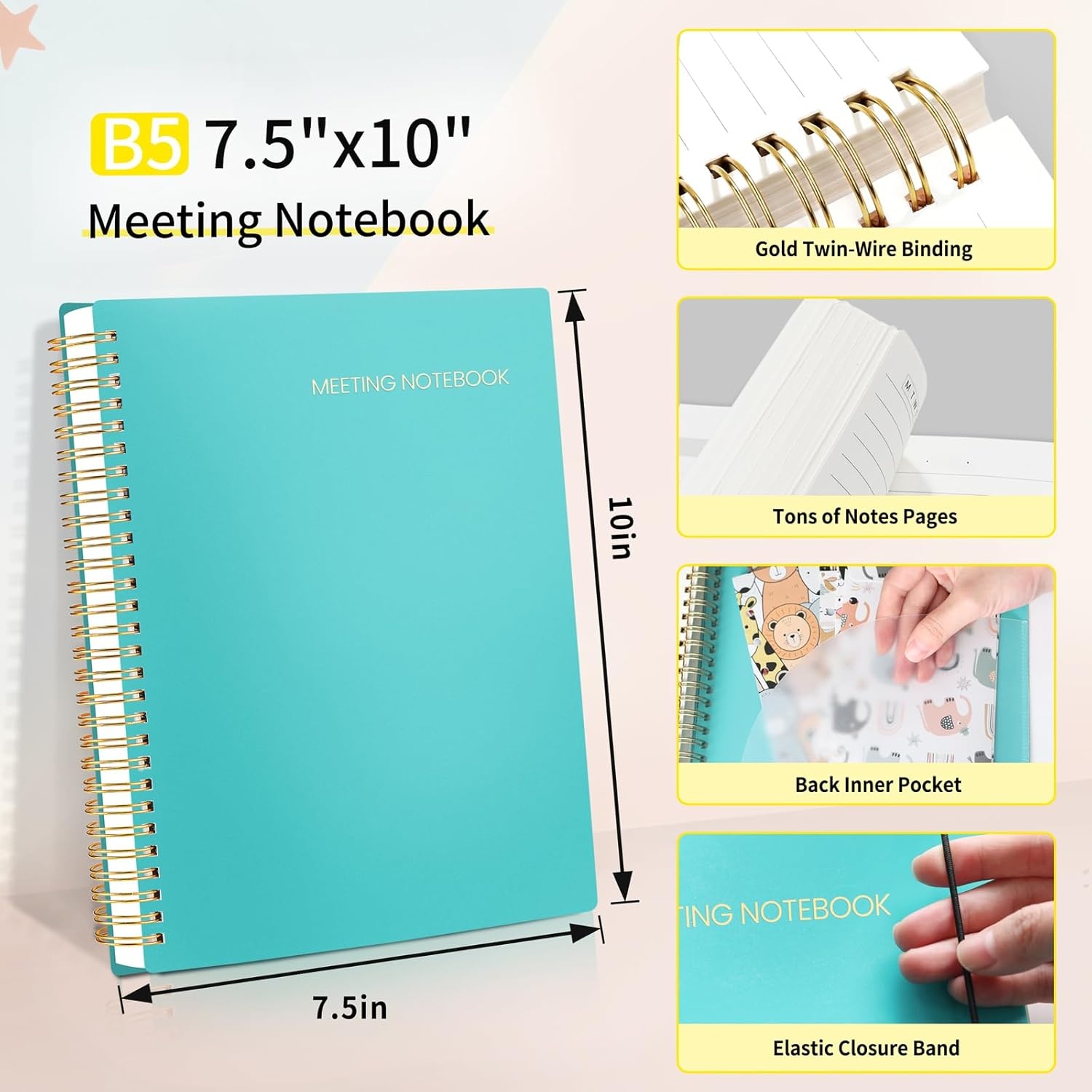 image:imageSUNEE Meeting Notebook for Work with Action Items 160 Pages A4 Size Project Planner Spiral Meeting AgendaMinutes Notebook Organizer for Women Men Note Taking Office amp Business 85x11 PurpleTeal