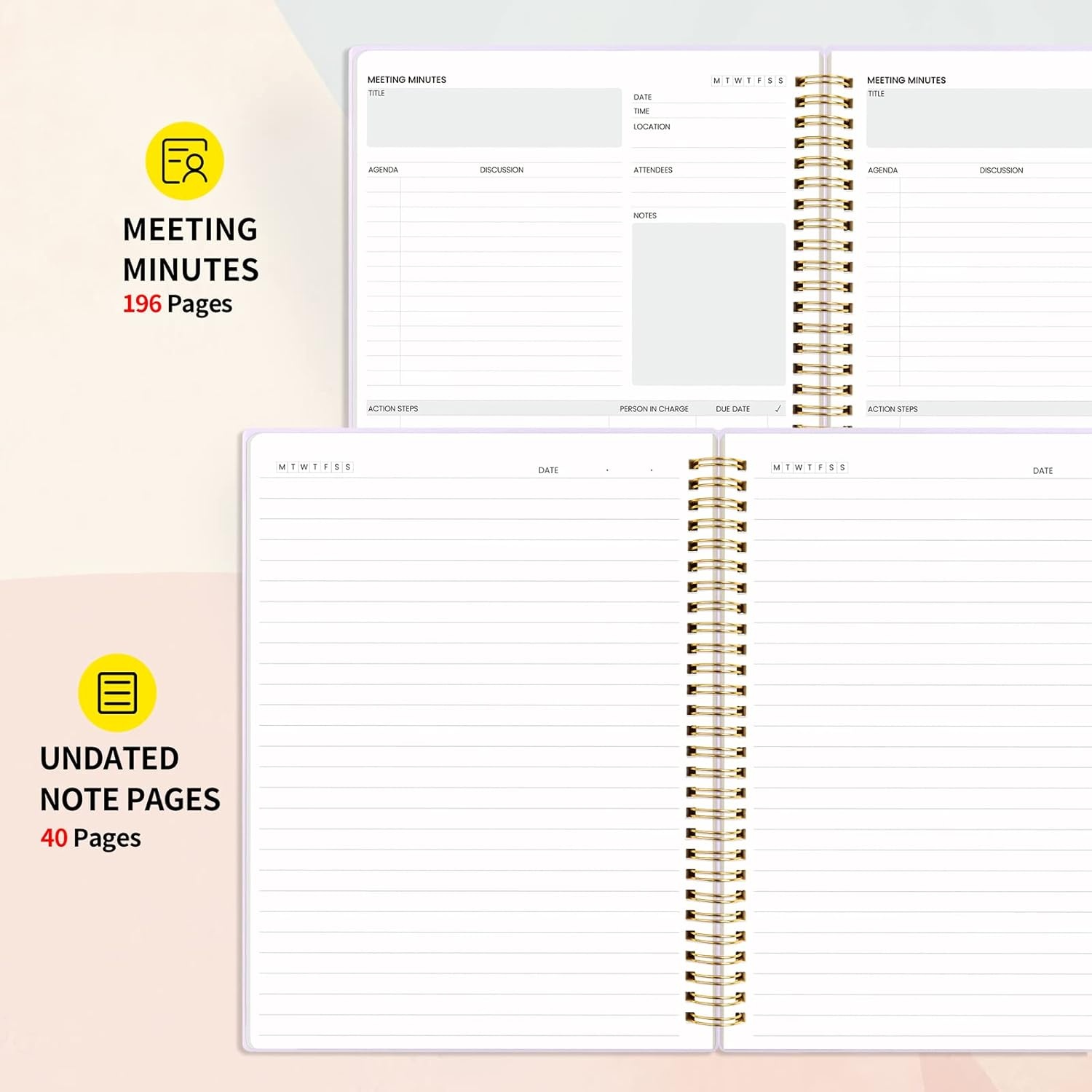 image:imageSUNEE Meeting Notebook for Work with Action Items 160 Pages A4 Size Project Planner Spiral Meeting AgendaMinutes Notebook Organizer for Women Men Note Taking Office amp Business 85x11 PurplePurple