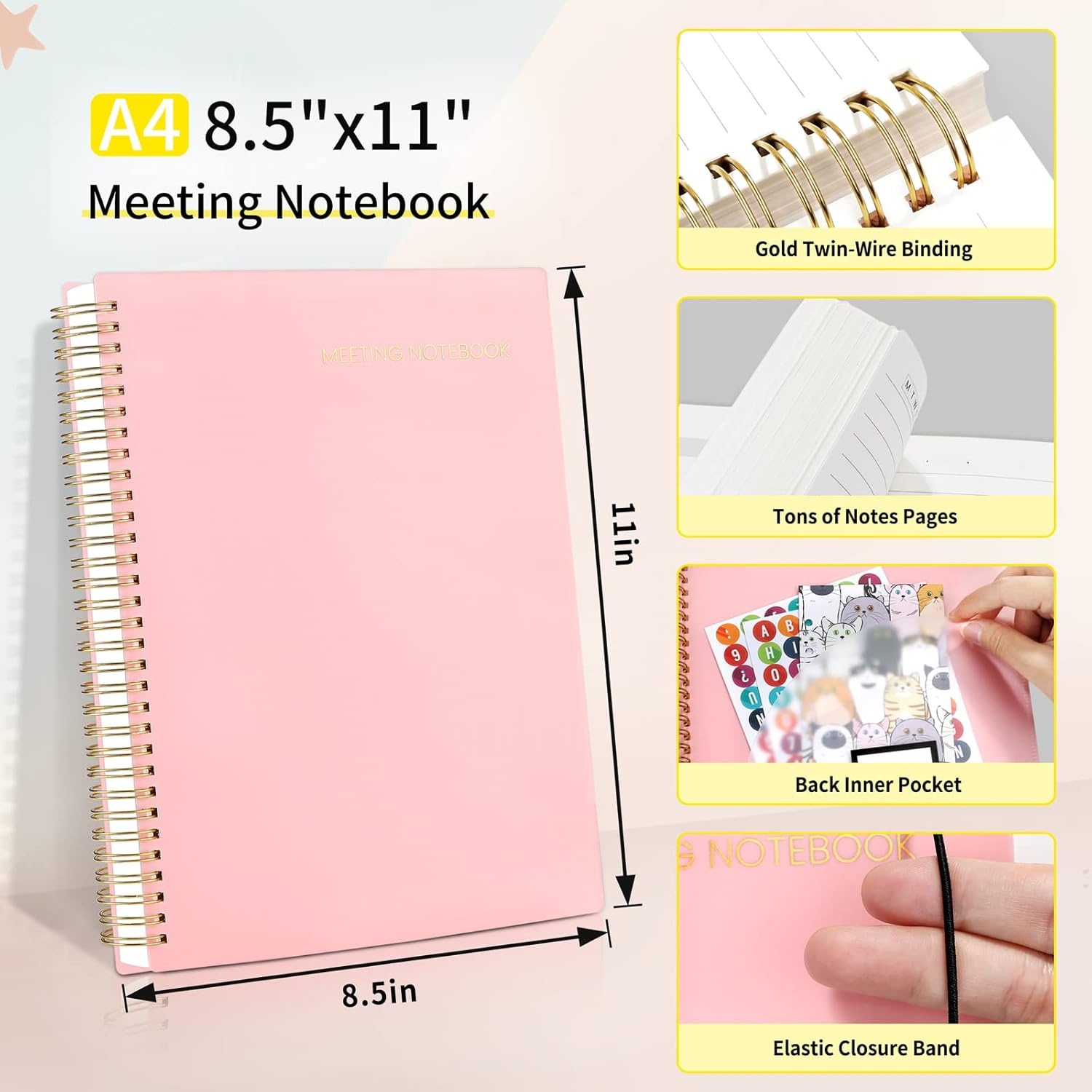 image:imageSUNEE Meeting Notebook for Work with Action Items 160 Pages A4 Size Project Planner Spiral Meeting AgendaMinutes Notebook Organizer for Women Men Note Taking Office amp Business 85x11 PurplePink