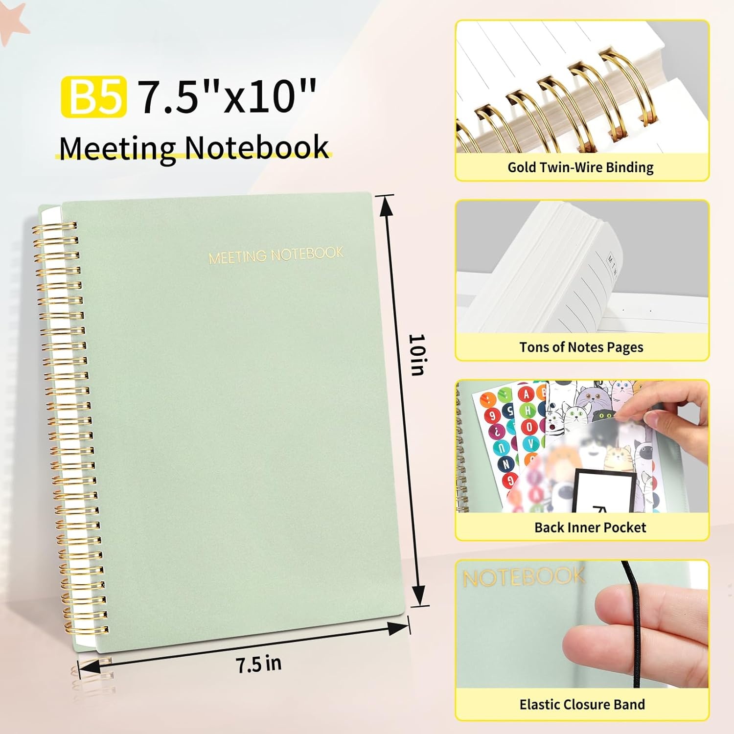 image:imageSUNEE Meeting Notebook for Work with Action Items 160 Pages A4 Size Project Planner Spiral Meeting AgendaMinutes Notebook Organizer for Women Men Note Taking Office amp Business 85x11 PurpleSage Green