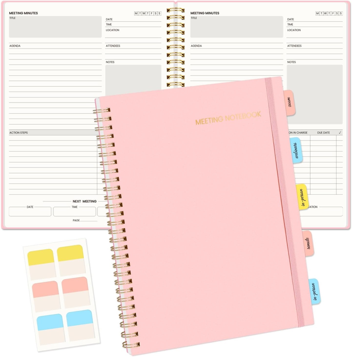 image:imageSUNEE Meeting Notebook for Work with Action Items 160 Pages A4 Size Project Planner Spiral Meeting AgendaMinutes Notebook Organizer for Women Men Note Taking Office amp Business 85x11 PurplePink