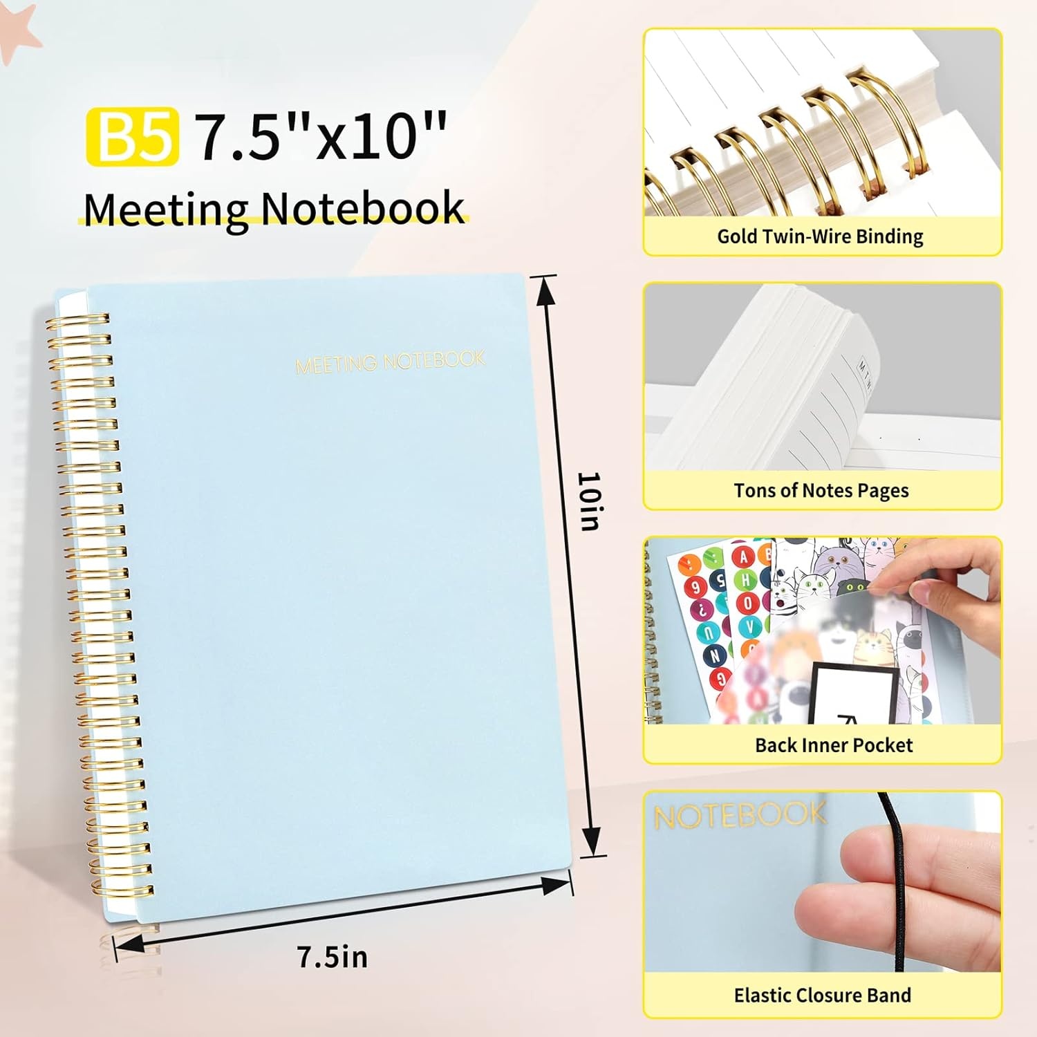 image:imageSUNEE Meeting Notebook for Work with Action Items 160 Pages A4 Size Project Planner Spiral Meeting AgendaMinutes Notebook Organizer for Women Men Note Taking Office amp Business 85x11 PurpleBlue