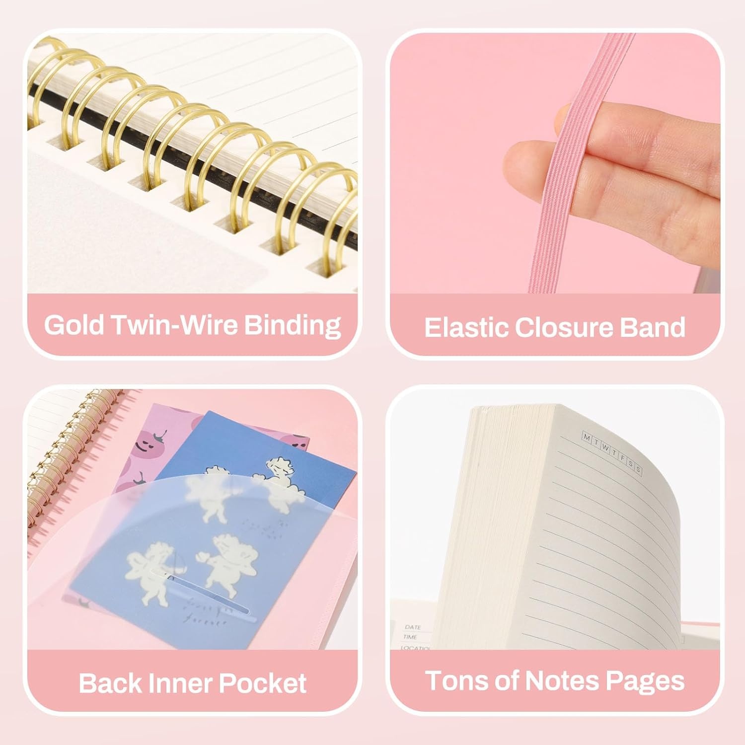 image:imageSUNEE Meeting Notebook for Work with Action Items 160 Pages A4 Size Project Planner Spiral Meeting AgendaMinutes Notebook Organizer for Women Men Note Taking Office amp Business 85x11 PurplePink