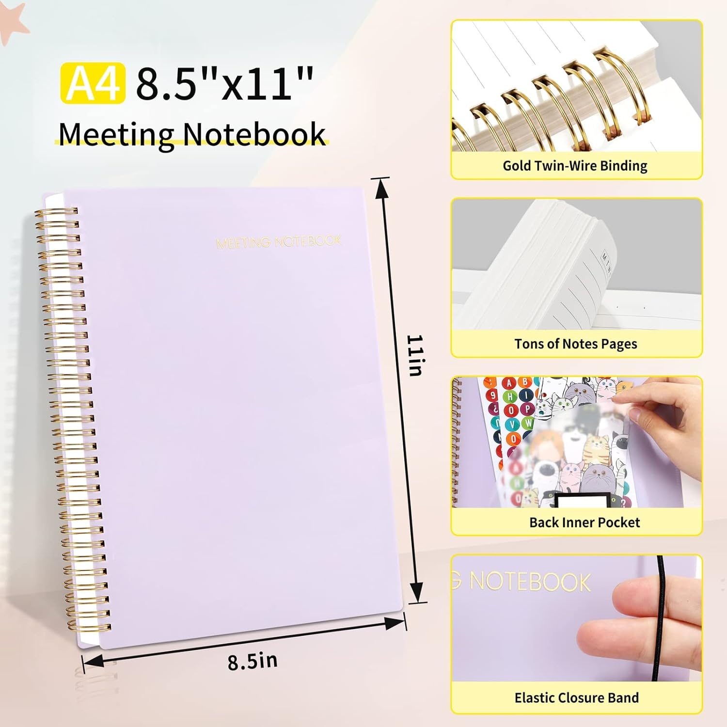 image:imageSUNEE Meeting Notebook for Work with Action Items 160 Pages A4 Size Project Planner Spiral Meeting AgendaMinutes Notebook Organizer for Women Men Note Taking Office amp Business 85x11 PurplePurple