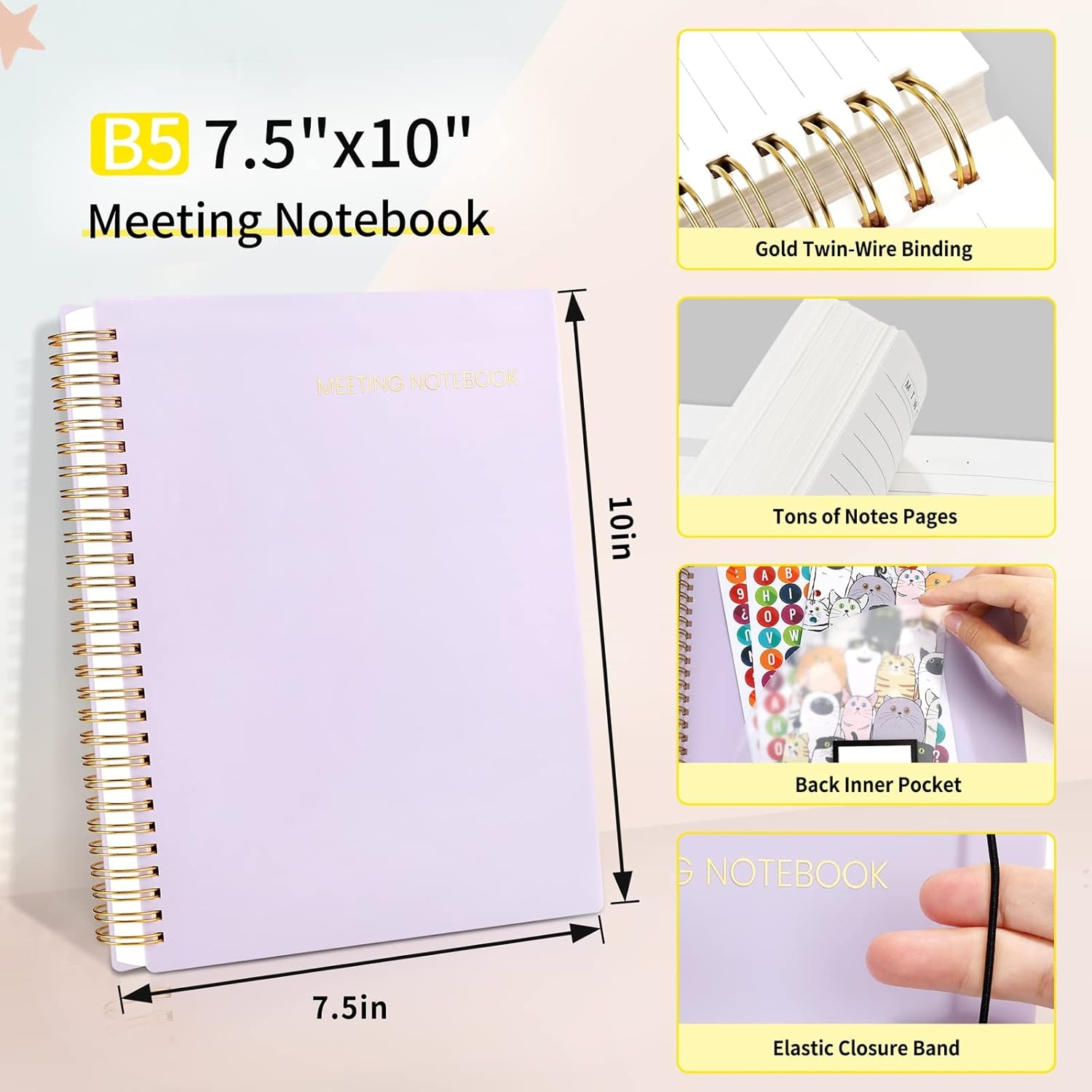 image:imageSUNEE Meeting Notebook for Work with Action Items 160 Pages A4 Size Project Planner Spiral Meeting AgendaMinutes Notebook Organizer for Women Men Note Taking Office amp Business 85x11 PurplePurple