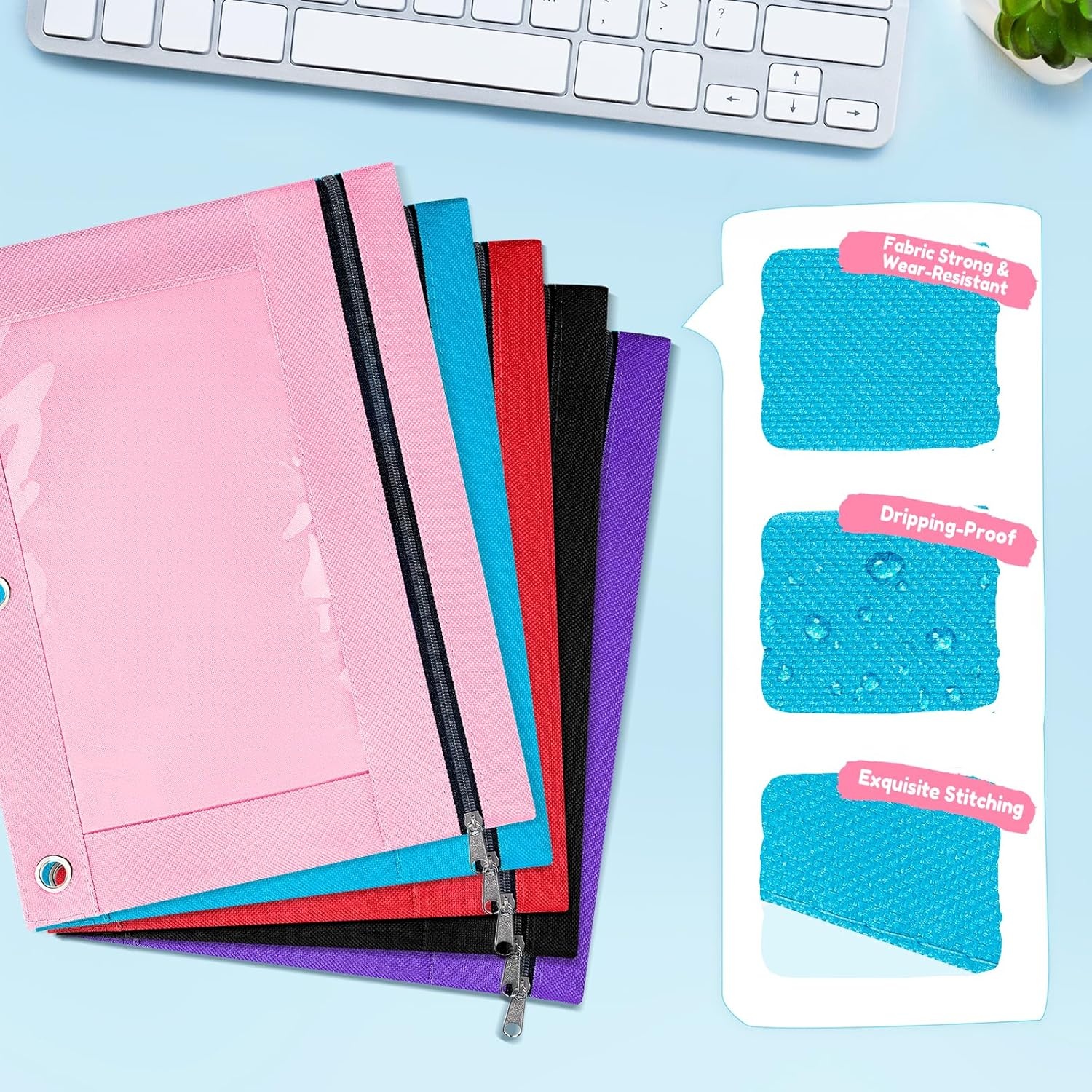 image:imageSUNEE Pencil Pouch for 3 Ring Binder Pencil Bag for Binder with Zippers Black Pencil Case for Students Organizer BlackBlue