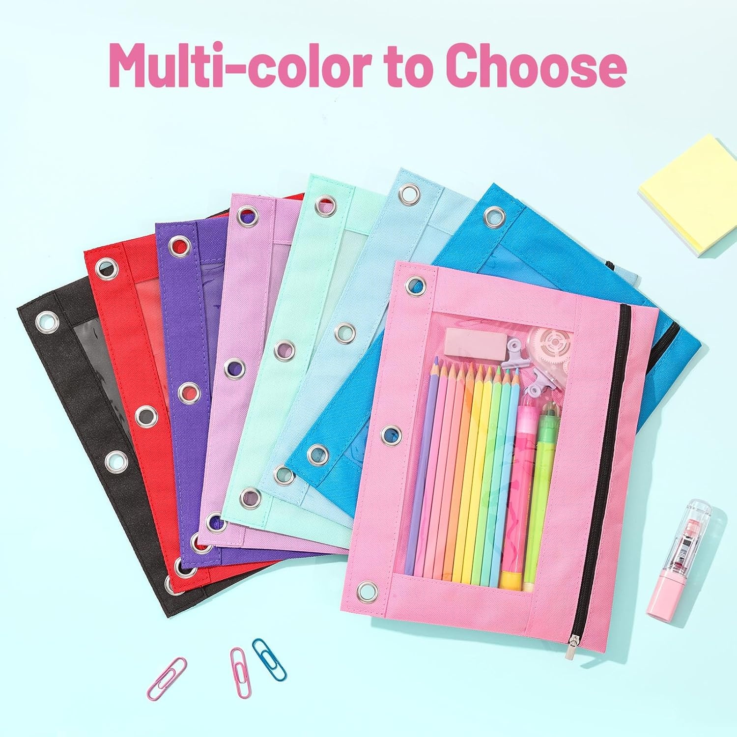 image:imageSUNEE Pencil Pouch for 3 Ring Binder Pencil Bag for Binder with Zippers Black Pencil Case for Students Organizer BlackMulticolor