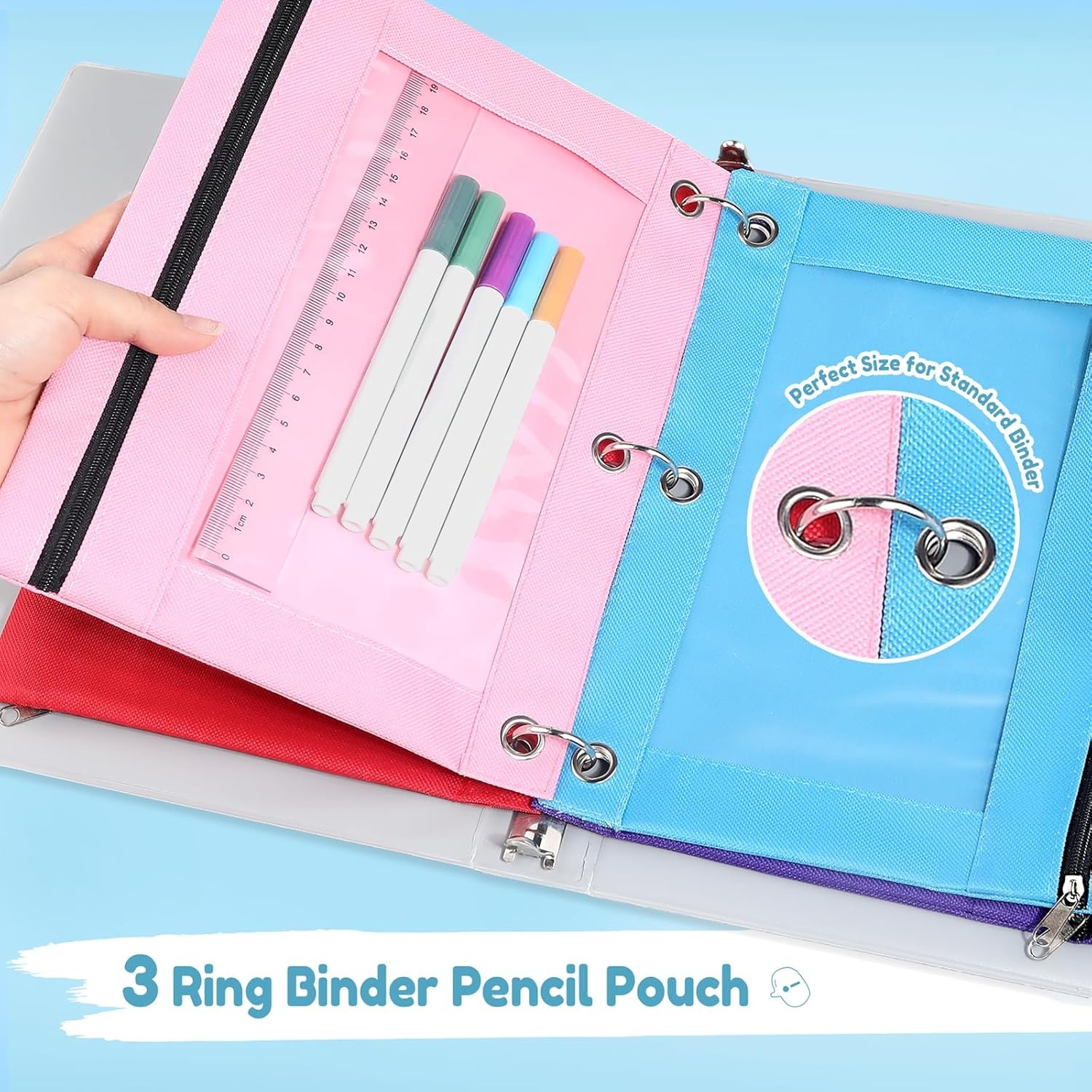 image:imageSUNEE Pencil Pouch for 3 Ring Binder Pencil Bag for Binder with Zippers Black Pencil Case for Students Organizer BlackPink