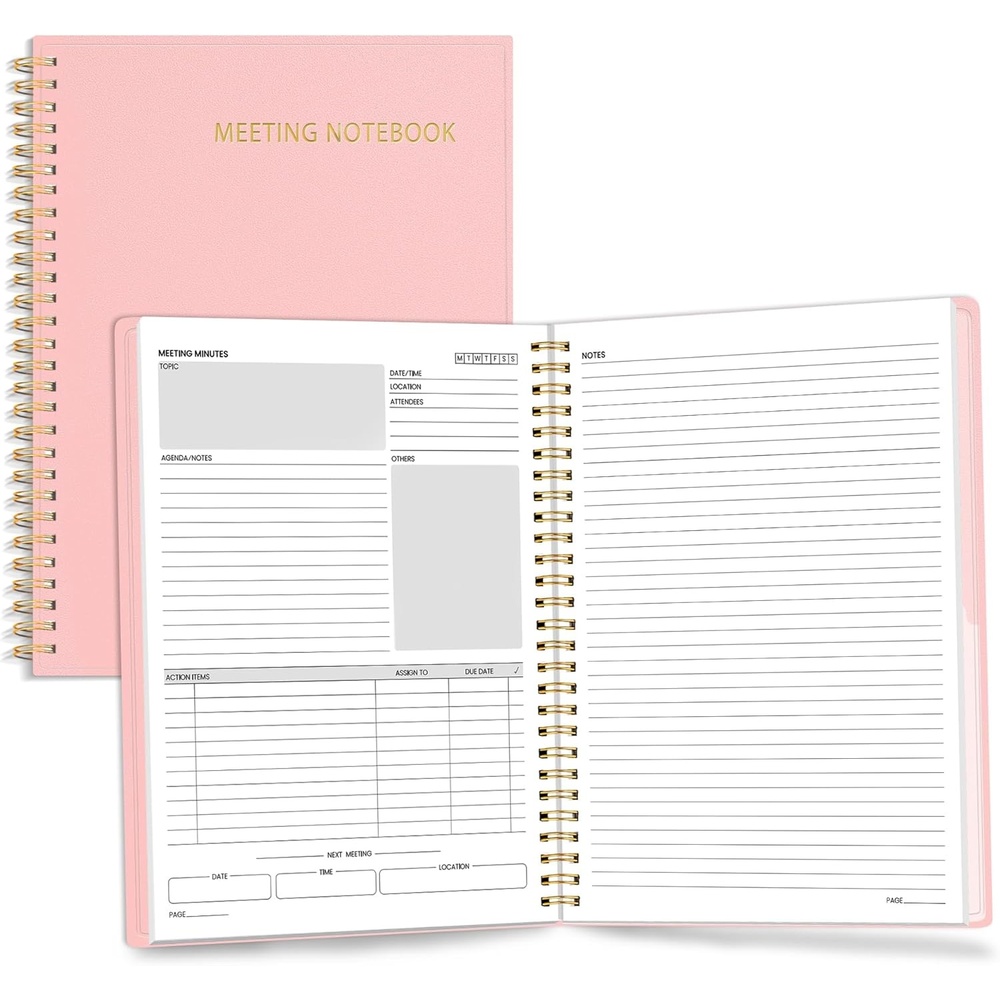 image:imageSUNEE Half Meeting Half Note 85x11 Professional Notebooks for Work 160 Pages A4 Size Project Planner Spiral Meeting AgendaMinutes Organizer for Women Men Note Taking Office amp BusinessPink