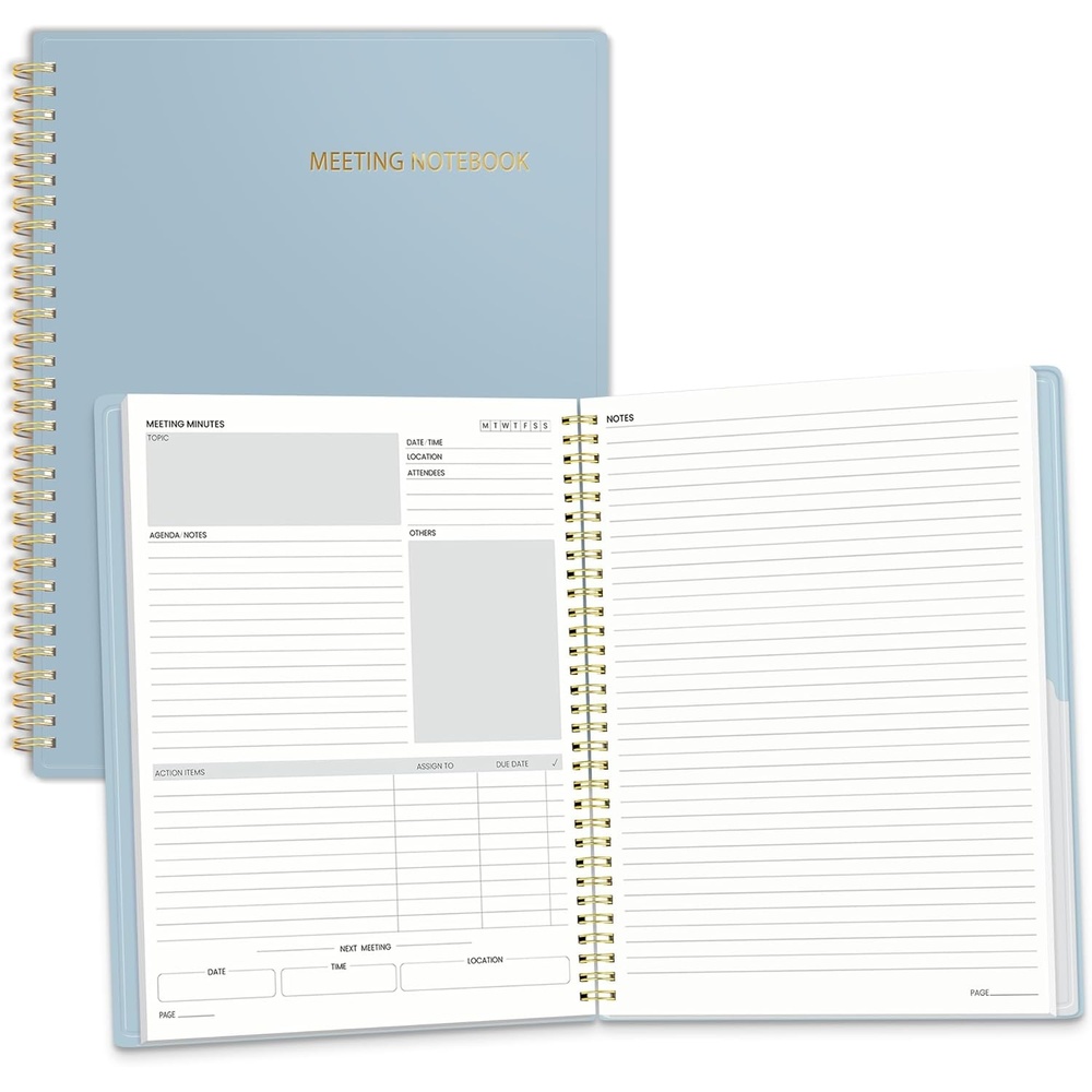 image:imageSUNEE Half Meeting Half Note 85x11 Professional Notebooks for Work 160 Pages A4 Size Project Planner Spiral Meeting AgendaMinutes Organizer for Women Men Note Taking Office amp BusinessGrey Blue