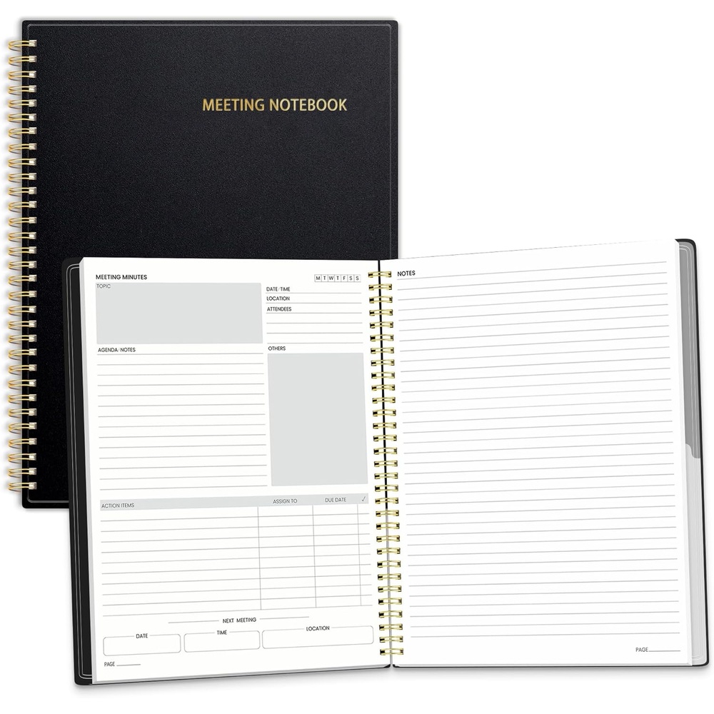 image:imageSUNEE Half Meeting Half Note 85x11 Professional Notebooks for Work 160 Pages A4 Size Project Planner Spiral Meeting AgendaMinutes Organizer for Women Men Note Taking Office amp BusinessBlack