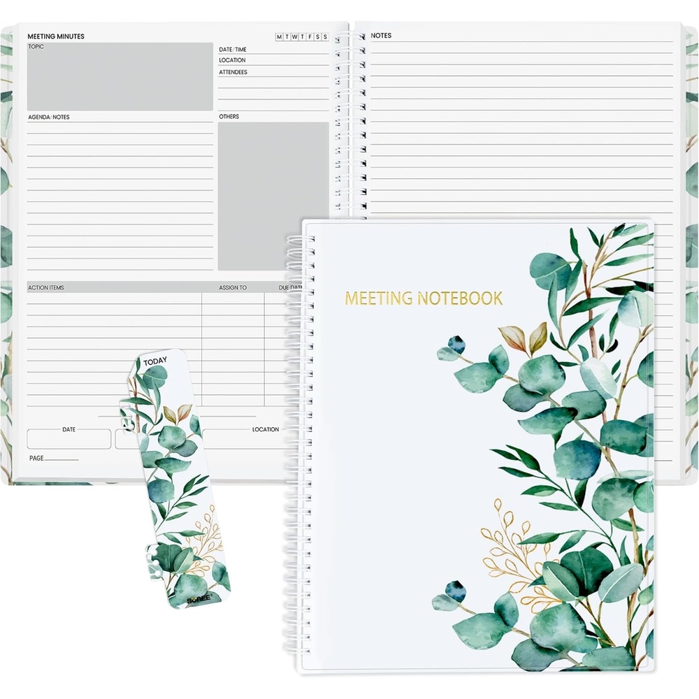 image:imageSUNEE Half Meeting Half Note 85x11 Professional Notebooks for Work 160 Pages A4 Size Project Planner Spiral Meeting AgendaMinutes Organizer for Women Men Note Taking Office amp BusinessLeaf