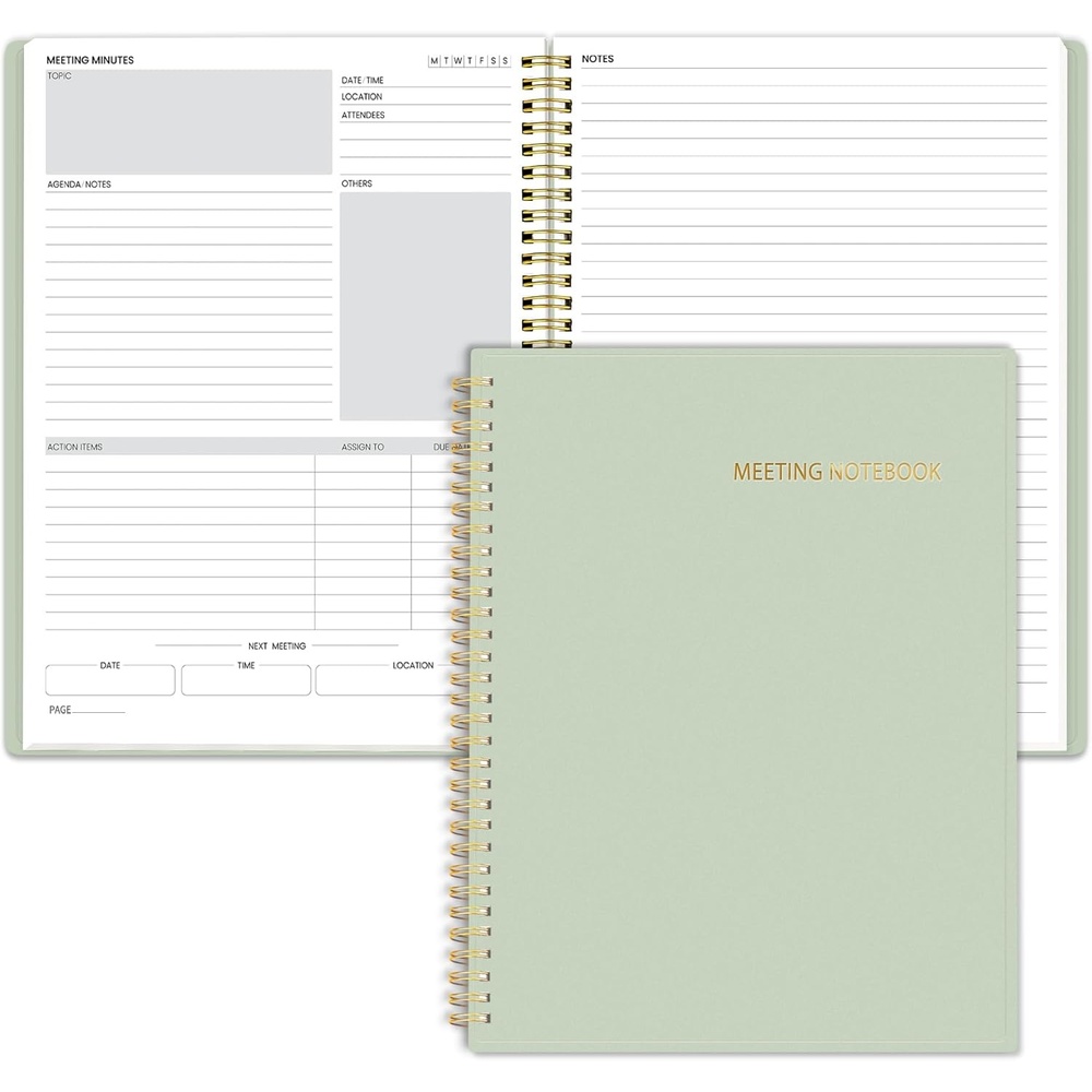image:imageSUNEE Half Meeting Half Note 85x11 Professional Notebooks for Work 160 Pages A4 Size Project Planner Spiral Meeting AgendaMinutes Organizer for Women Men Note Taking Office amp BusinessMuted Green