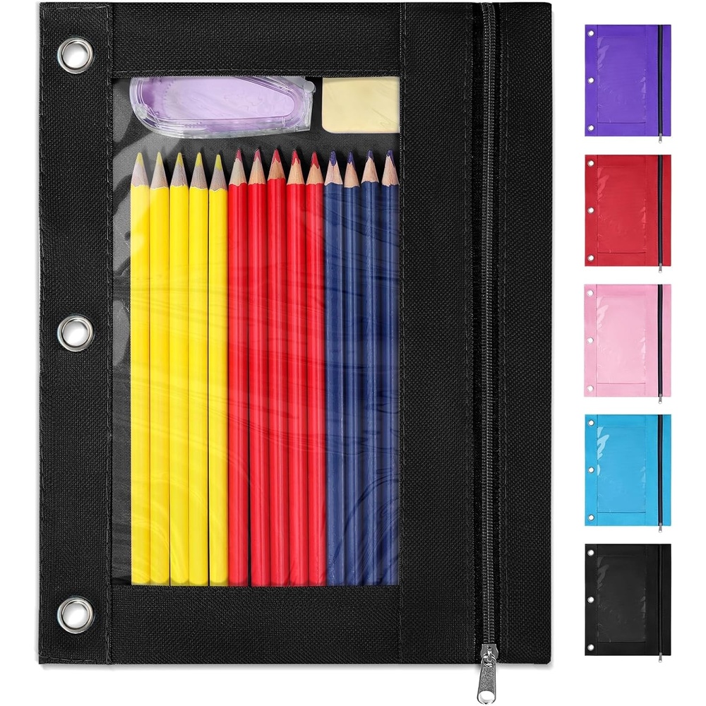 image:imageSUNEE Pencil Pouch for 3 Ring Binder Pencil Bag for Binder with Zippers Black Pencil Case for Students Organizer BlackBlack